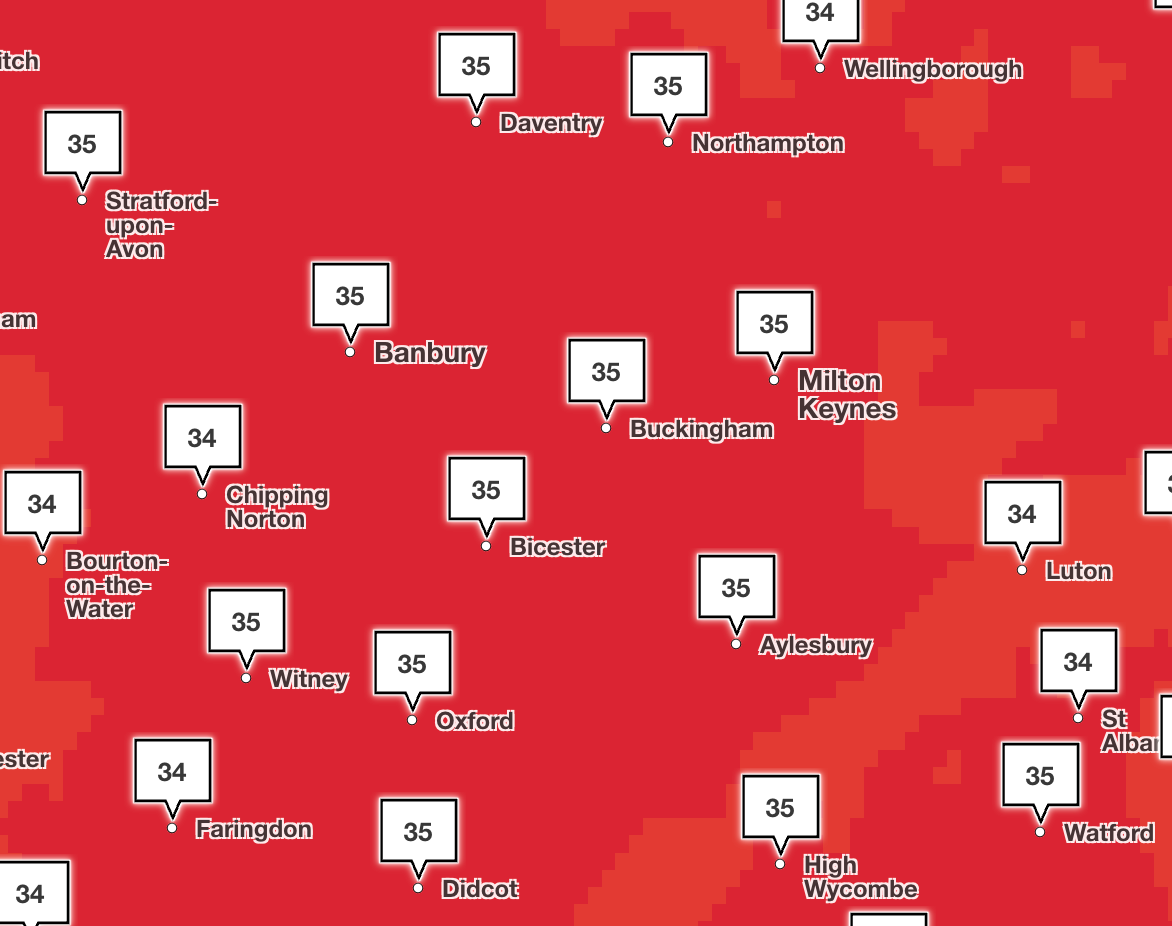 The Chilterns and parts of Oxfordshire will bear the brunt of the heat on Thursday (Met Office)
