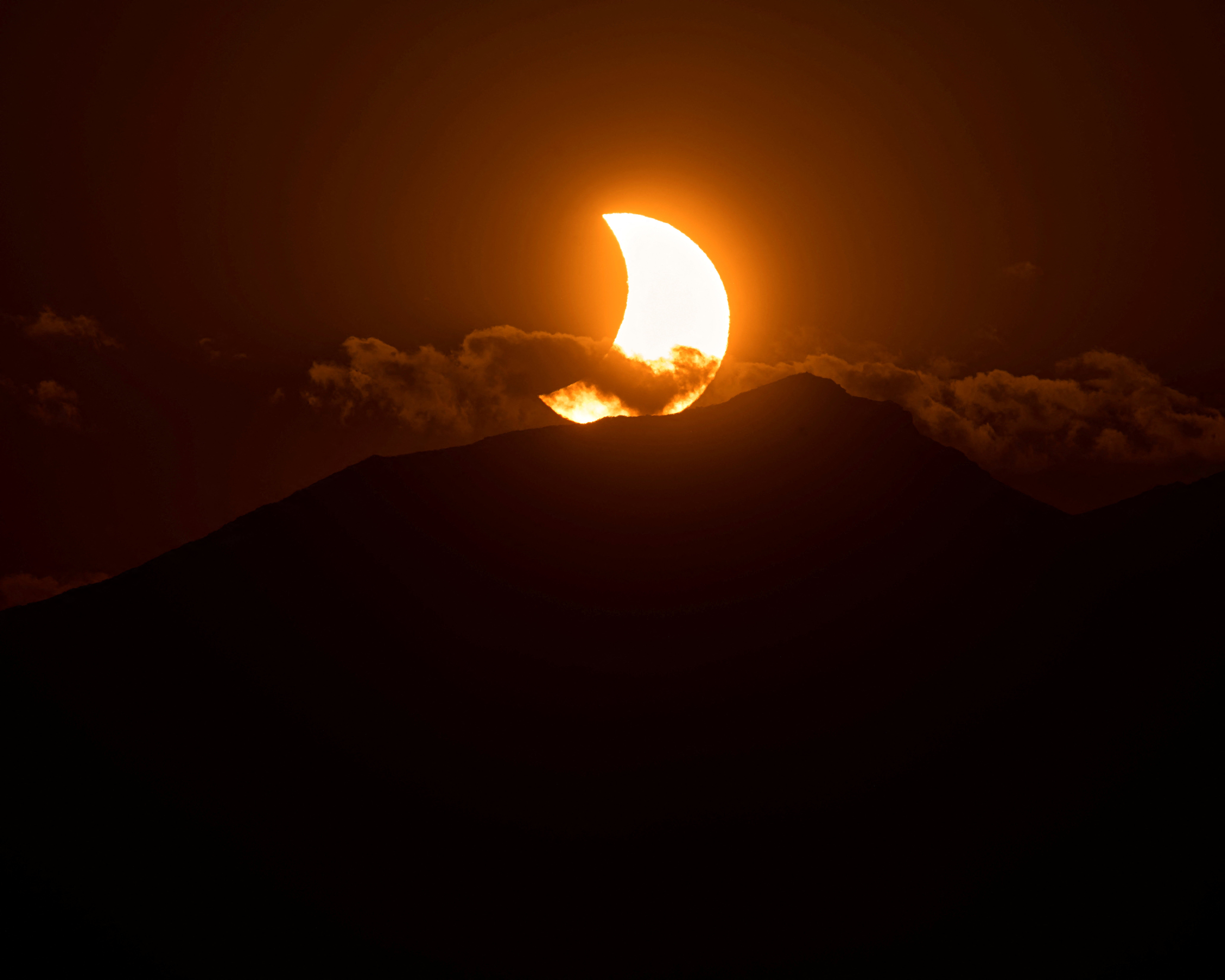 The moon partially covering the sun during the 2026 eclipse in Spain
