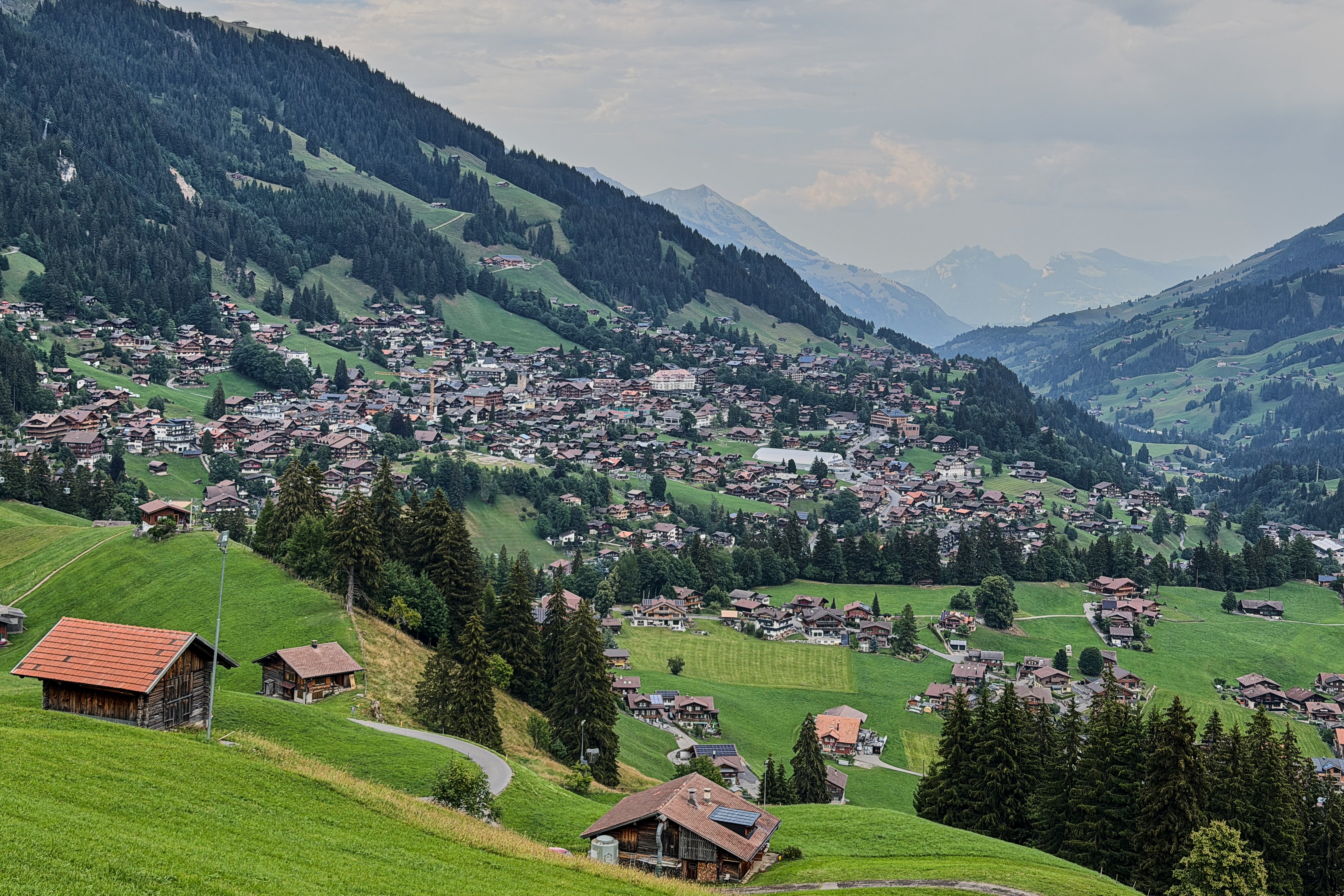 A general view of the Adelboden village at the Adelboden valley, Switzerland, Monday, Aug. 3, 2026. (AP Photo/Hernan Munoz) (Copyright 2026 The Associated Press. All rights reserved)