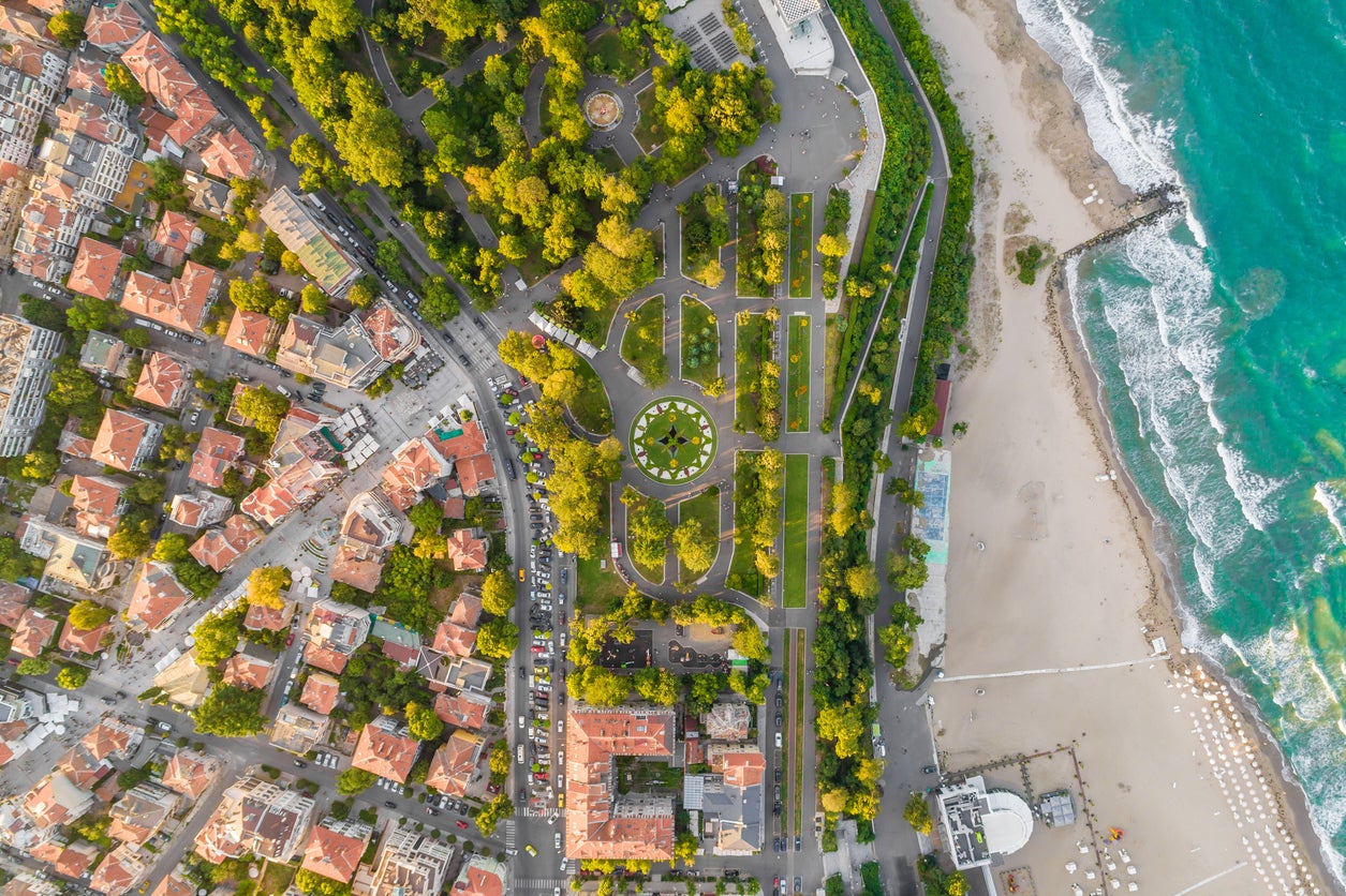 An aerial view of Burgas' Sea Garden in Bulgaria
