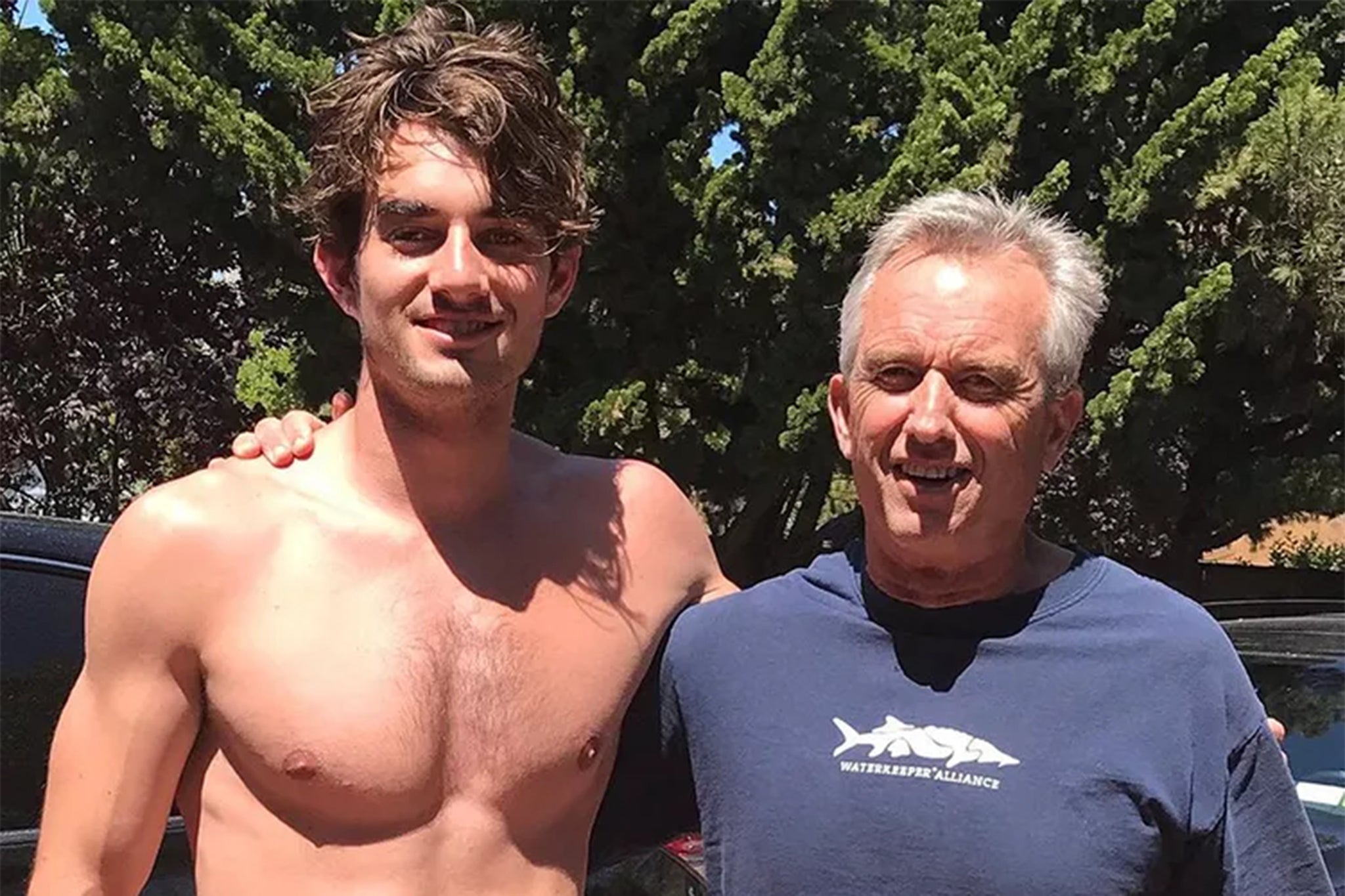Kennedy with his father, U.S. health secretary Robert F Kennedy Jr
