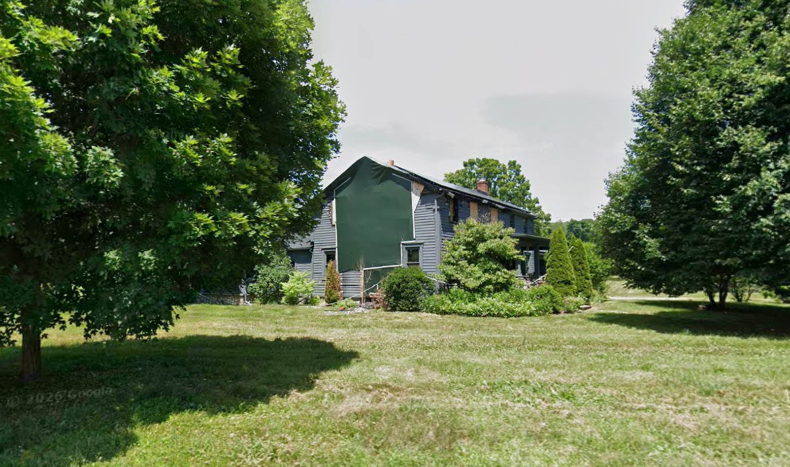 The fire-damaged home in Salt Point, New York, where Shannon and Maggie Hubbard died in a blaze on October 13, 2024