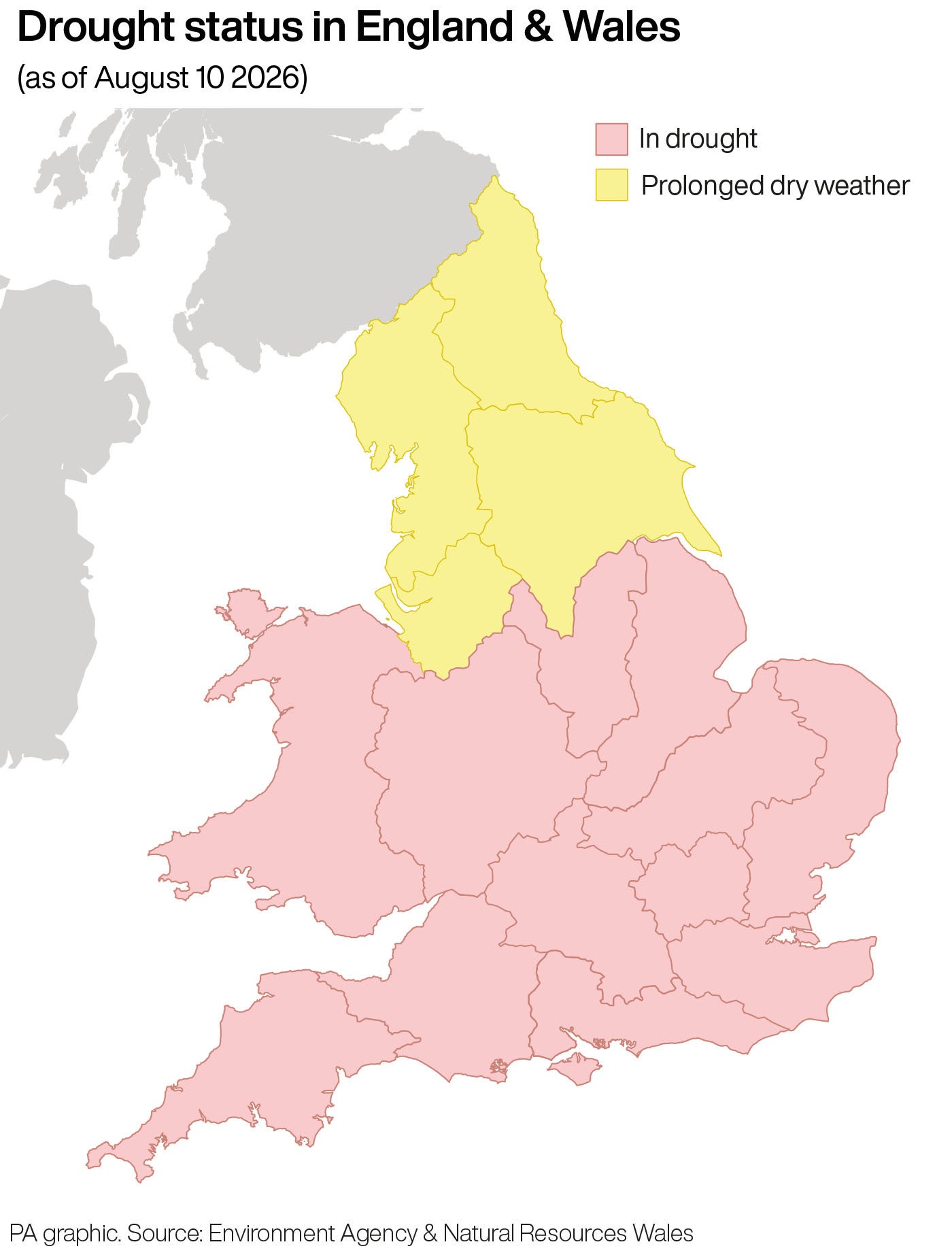 Much of England and all of Wales are in drought (PA Graphics) (PA Graphics)