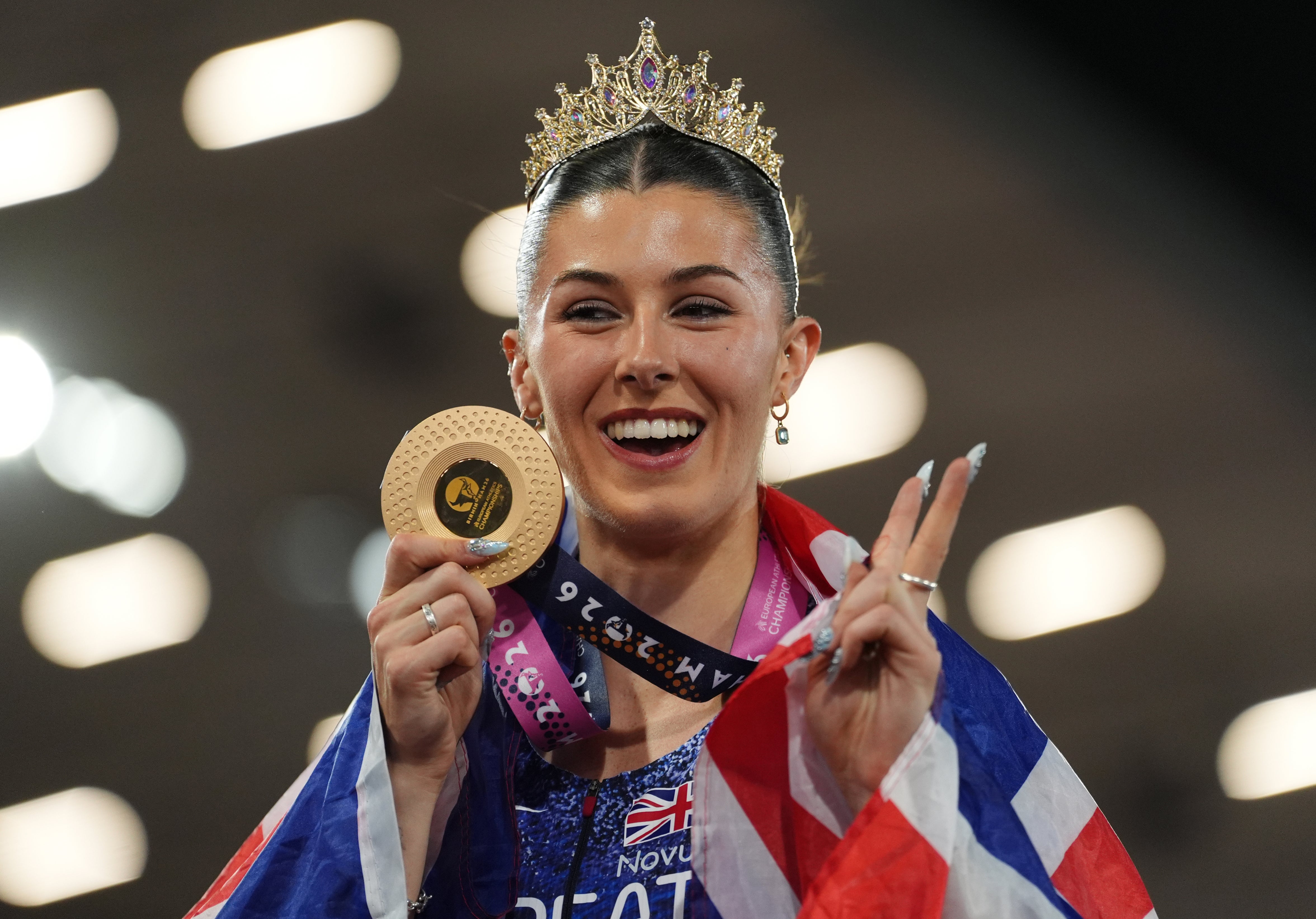 Amy Hunt celebrates her second European gold medal (Annabel Lee-Ellis/PA)
