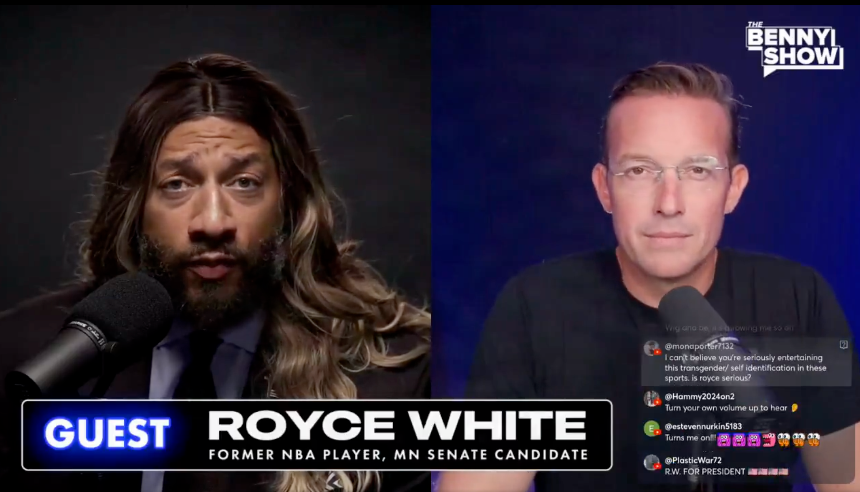 White wore a wig in an interview with Benny Johnson about the WNBA