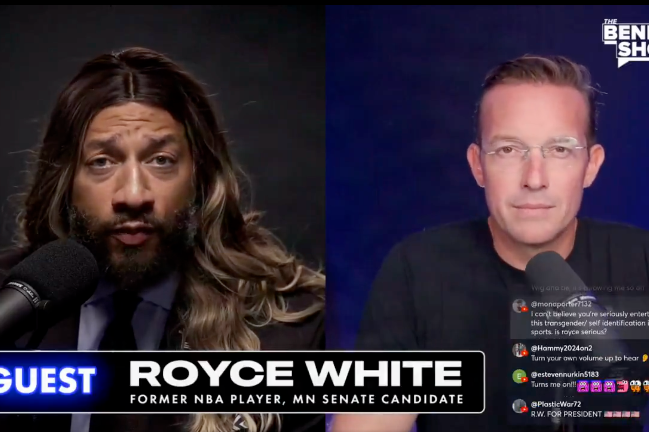 White wore a wig in an interview with Benny Johnson about the WNBA (The Benny Show/X)