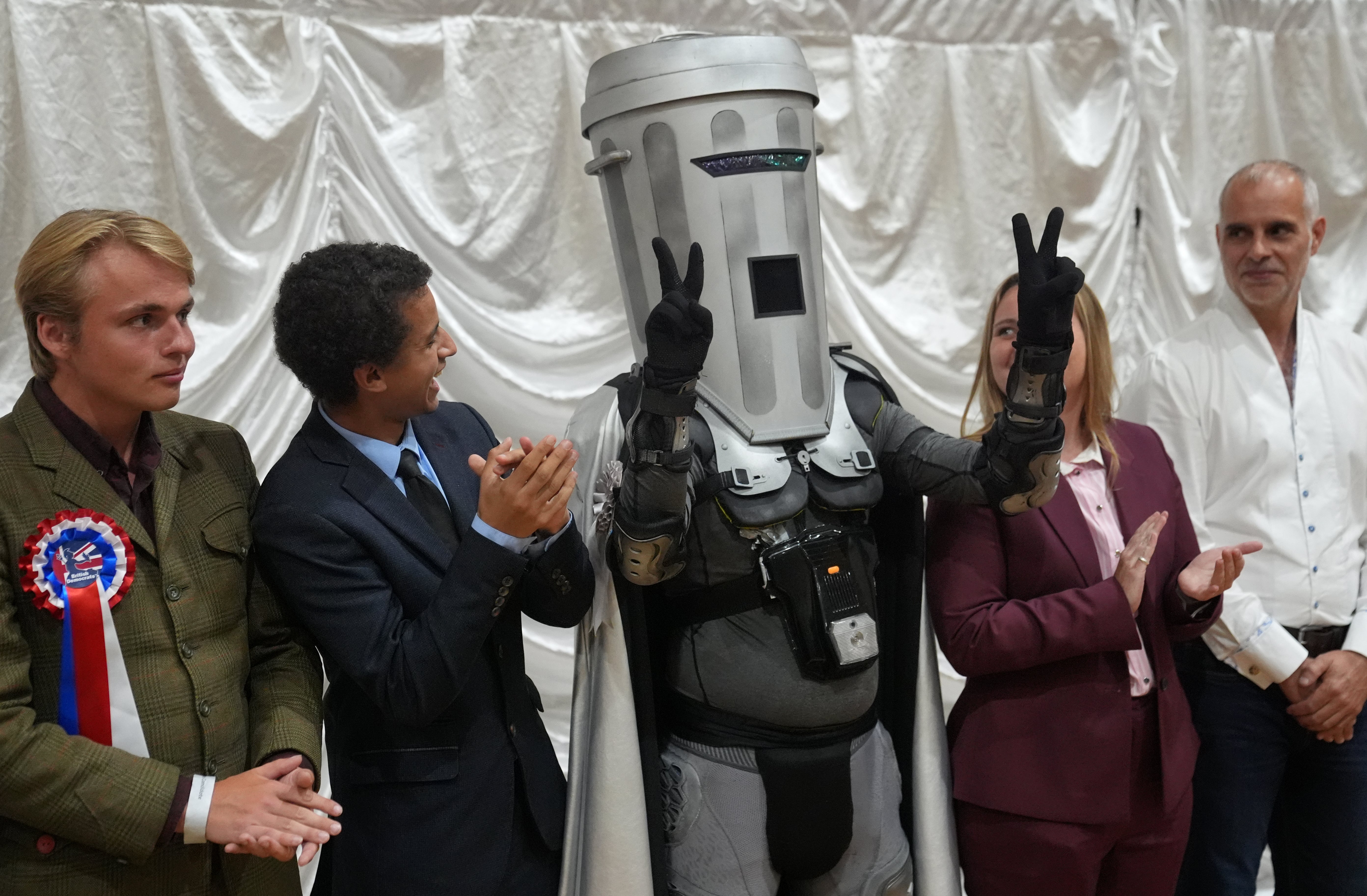 Count Binface – a satirical character who has pledged to abolish VAR in football, conscript people who play loud music on public transport and “nationalise Adele” – emerged as Farage’s main competitor (PA)