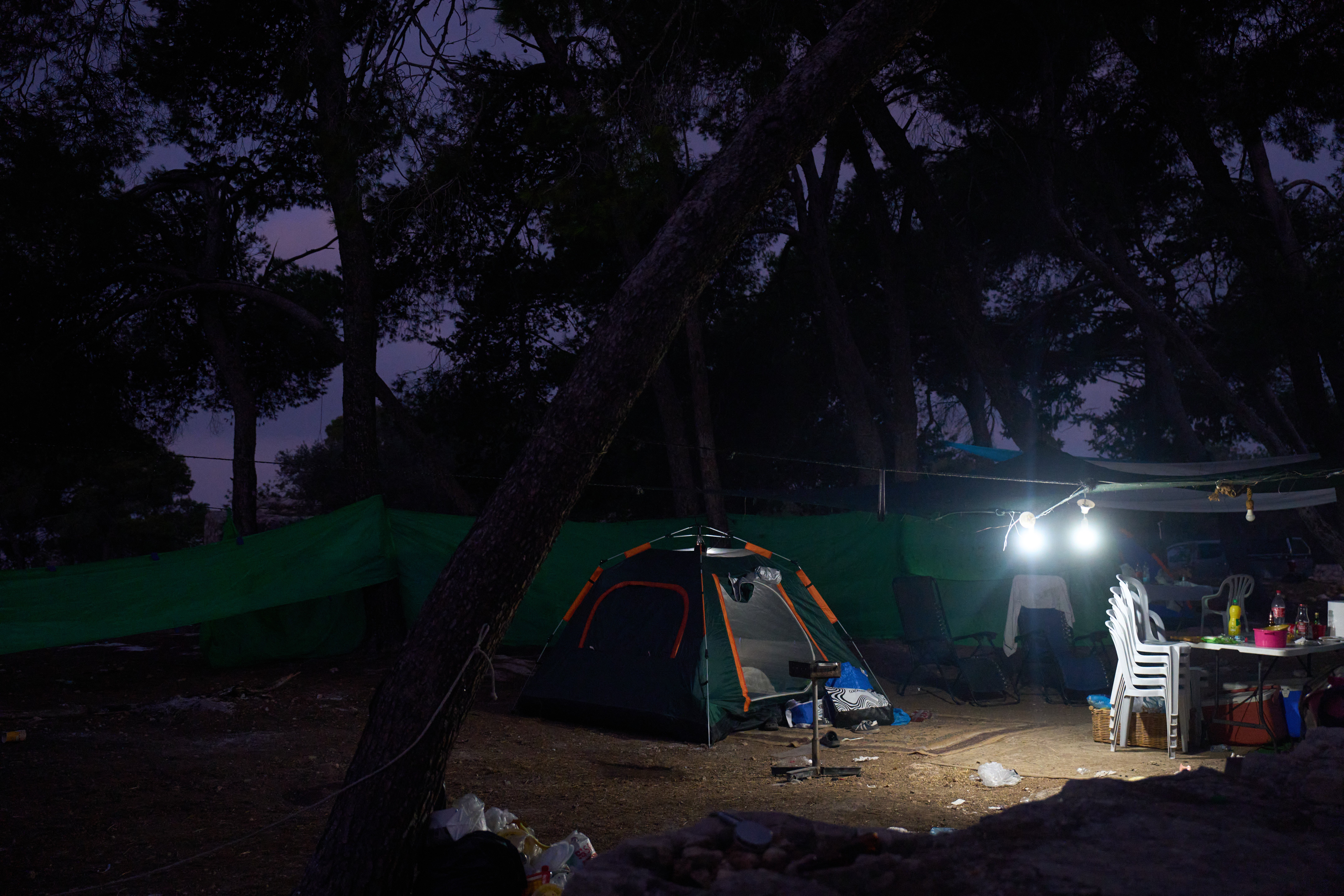 Tents of Christian pilgrims who spent overnight in the forest next to the Basilica of the Transfiguration on Mount Tabor, northern Israel, on Aug. 6, 2026. (AP Photo/Ariel Schalit) (Copyright 2026 The Associated Press. All rights reserved)