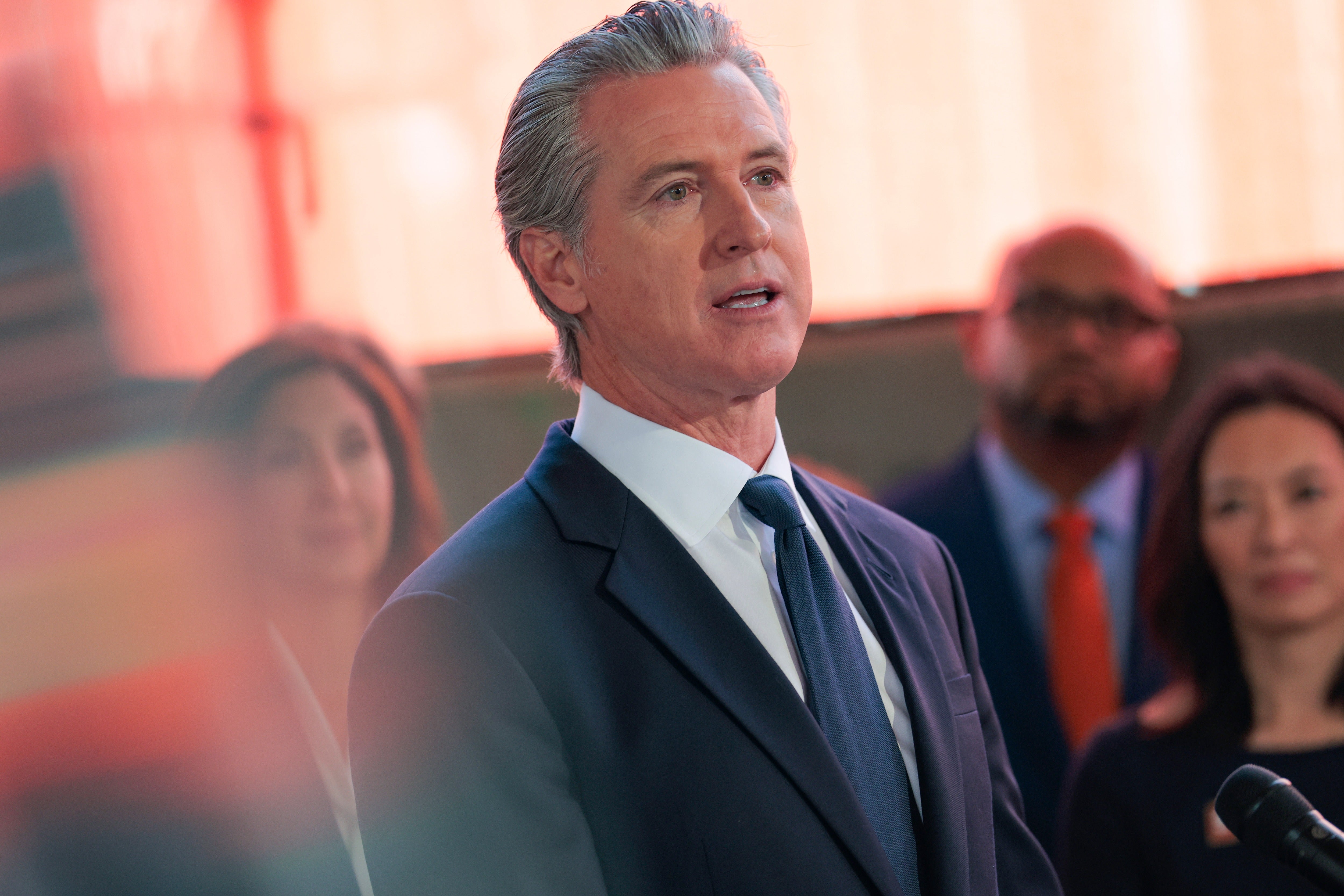 'He's delusional, manic, agitated,' the California governor wrote on X. 'Has Pete Hegseth done a drug test lately? Why are the results not public?' (Getty Images)