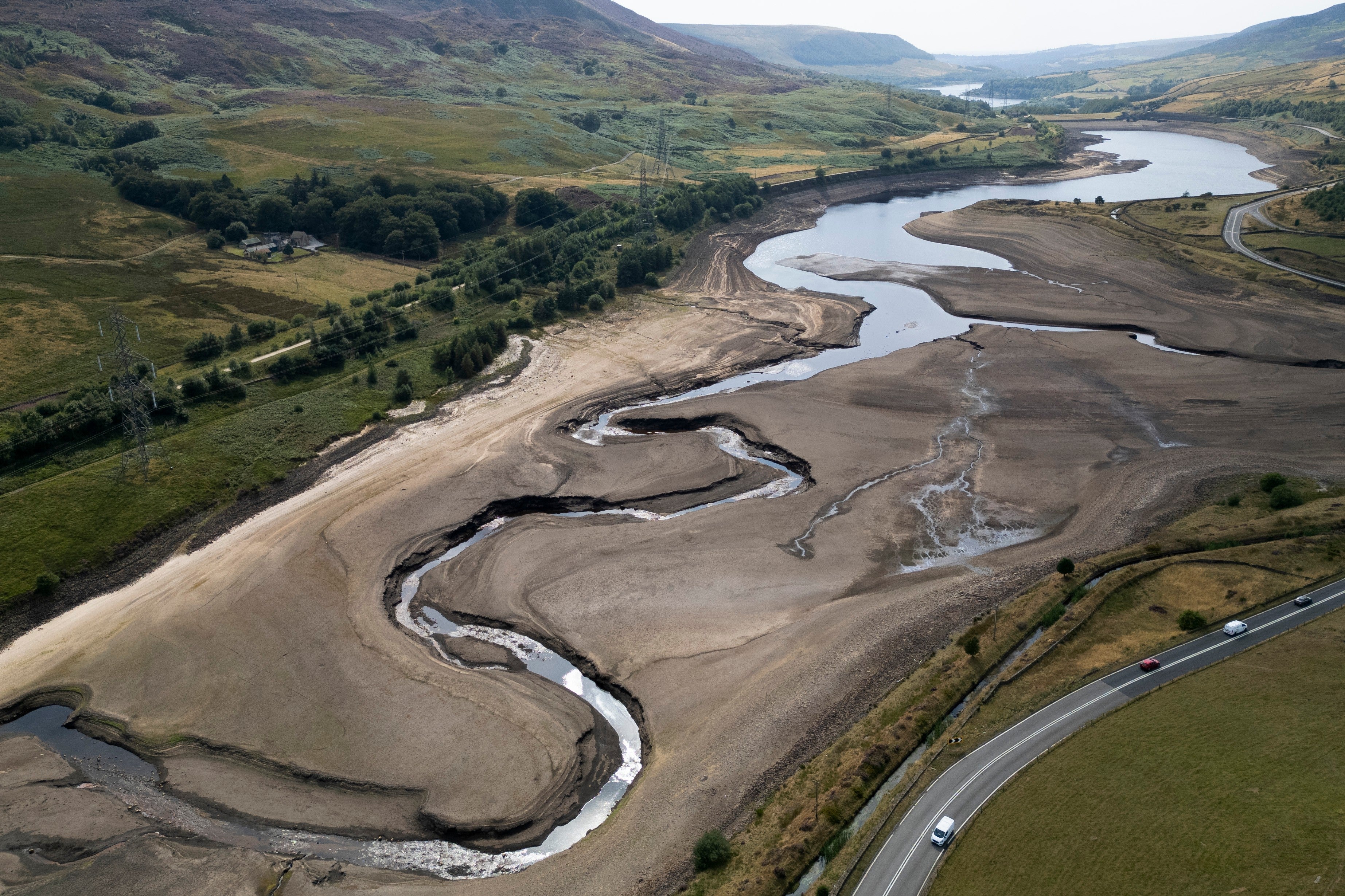 Woodhead reservoir near Manchester, England as more than two-thirds of the UK suffers under drought conditions.