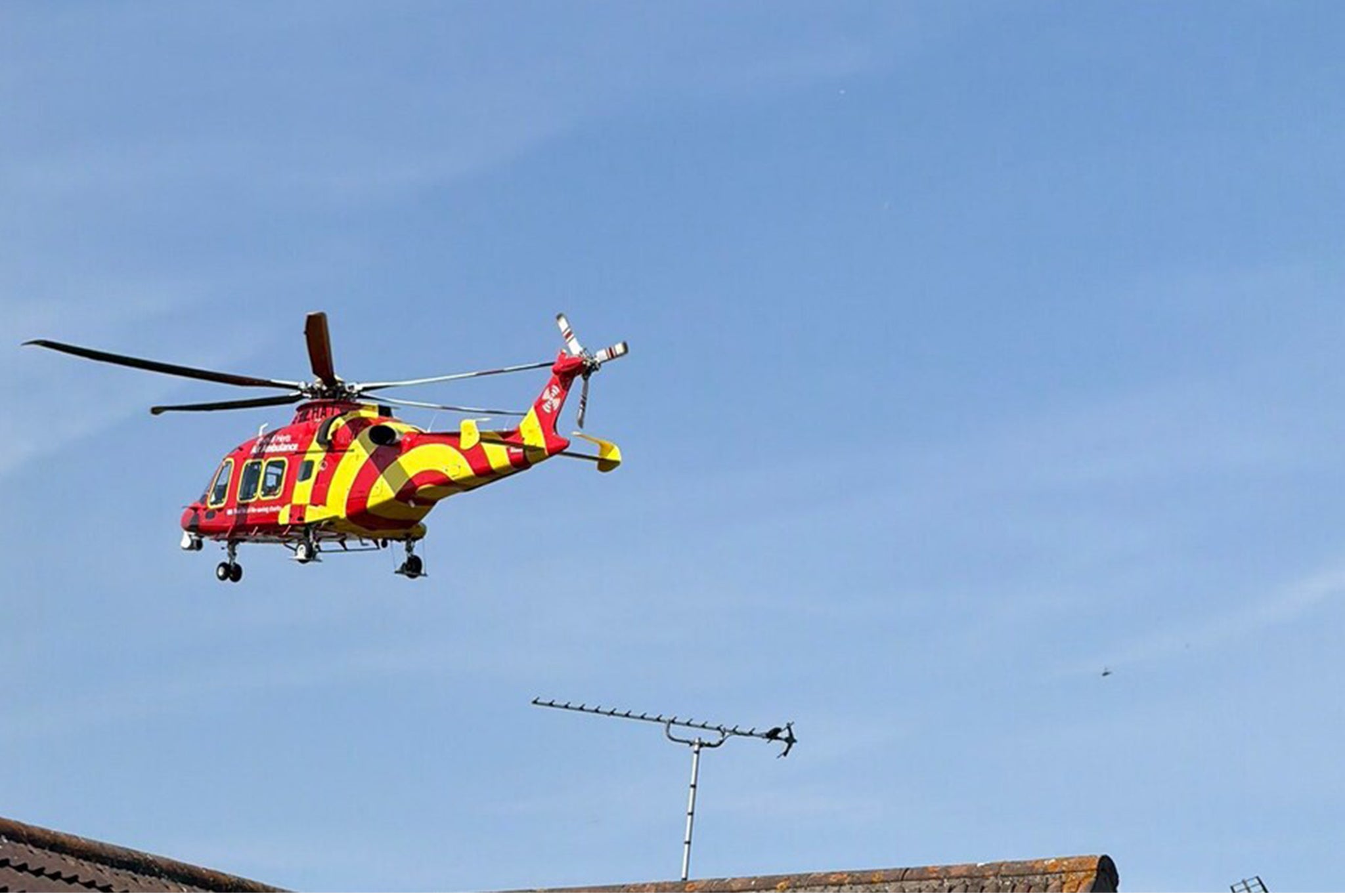 An air ambulance has been pictured flying above the scene in Wickford