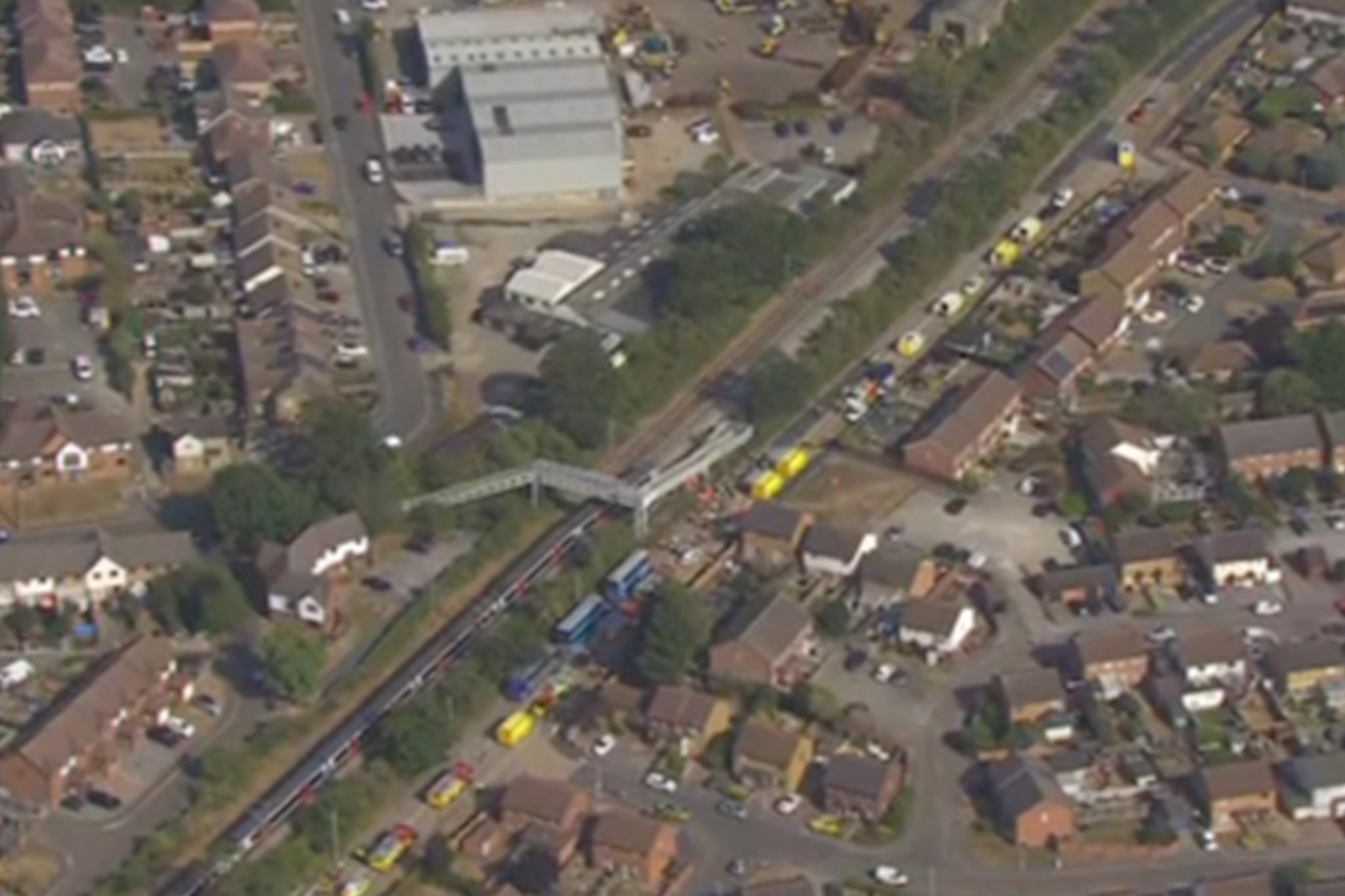 Aerial footage shows the derailed train near Wickford (Sky News)