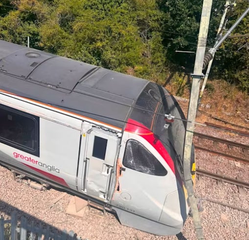 Pictures show the rear carriages derailed in an upright position (Cllr Danielle Belton)