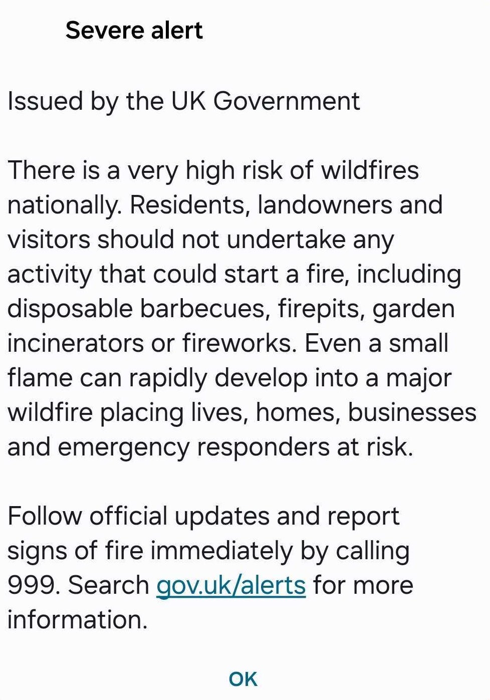 The emergency alert was issued with a high pitched sound at 7pm