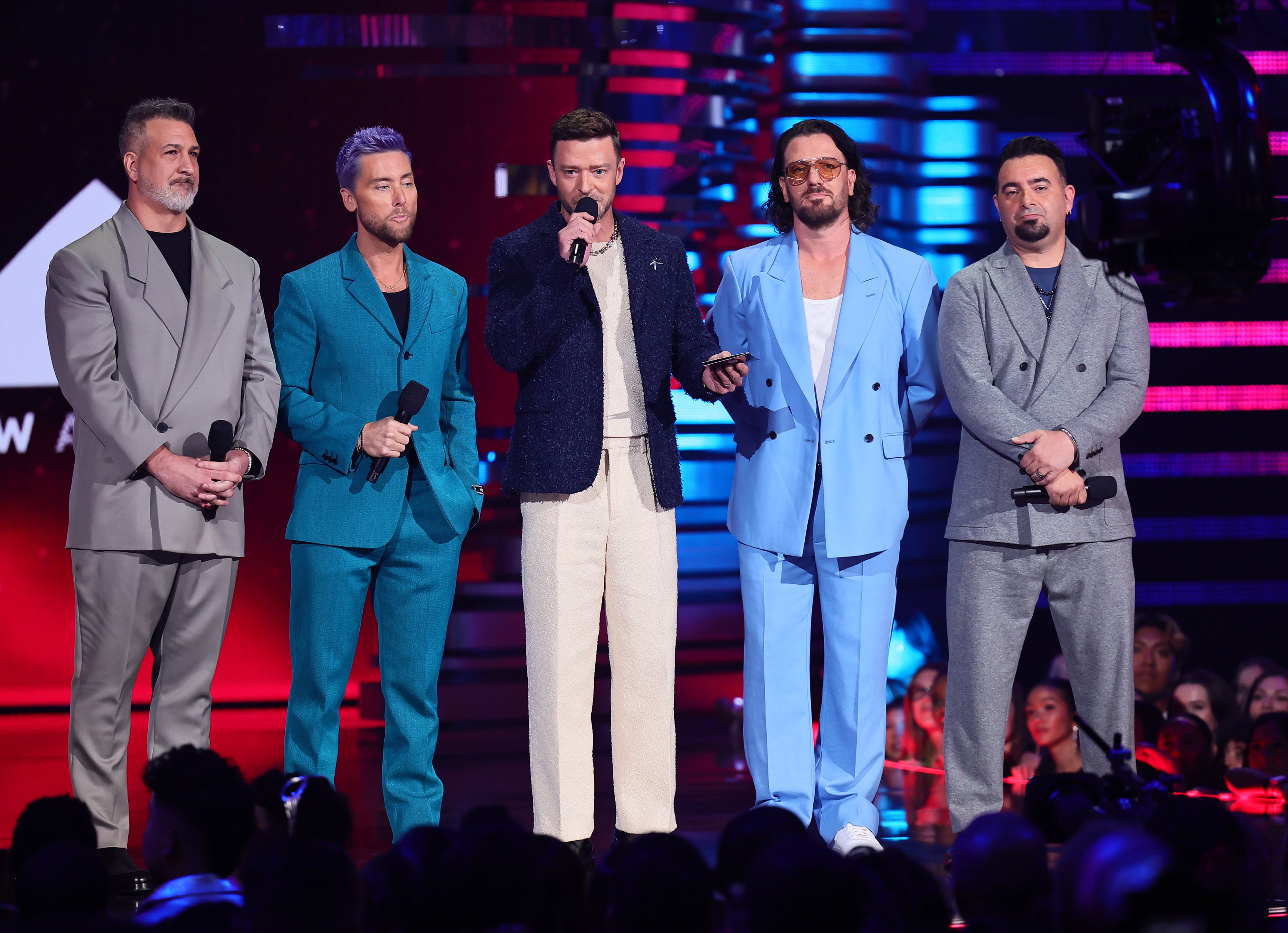 NSYNC made a surprise appearance together in 2023, when they arrived at the MTV VMAs to present the award for Best Pop Video award (Getty)