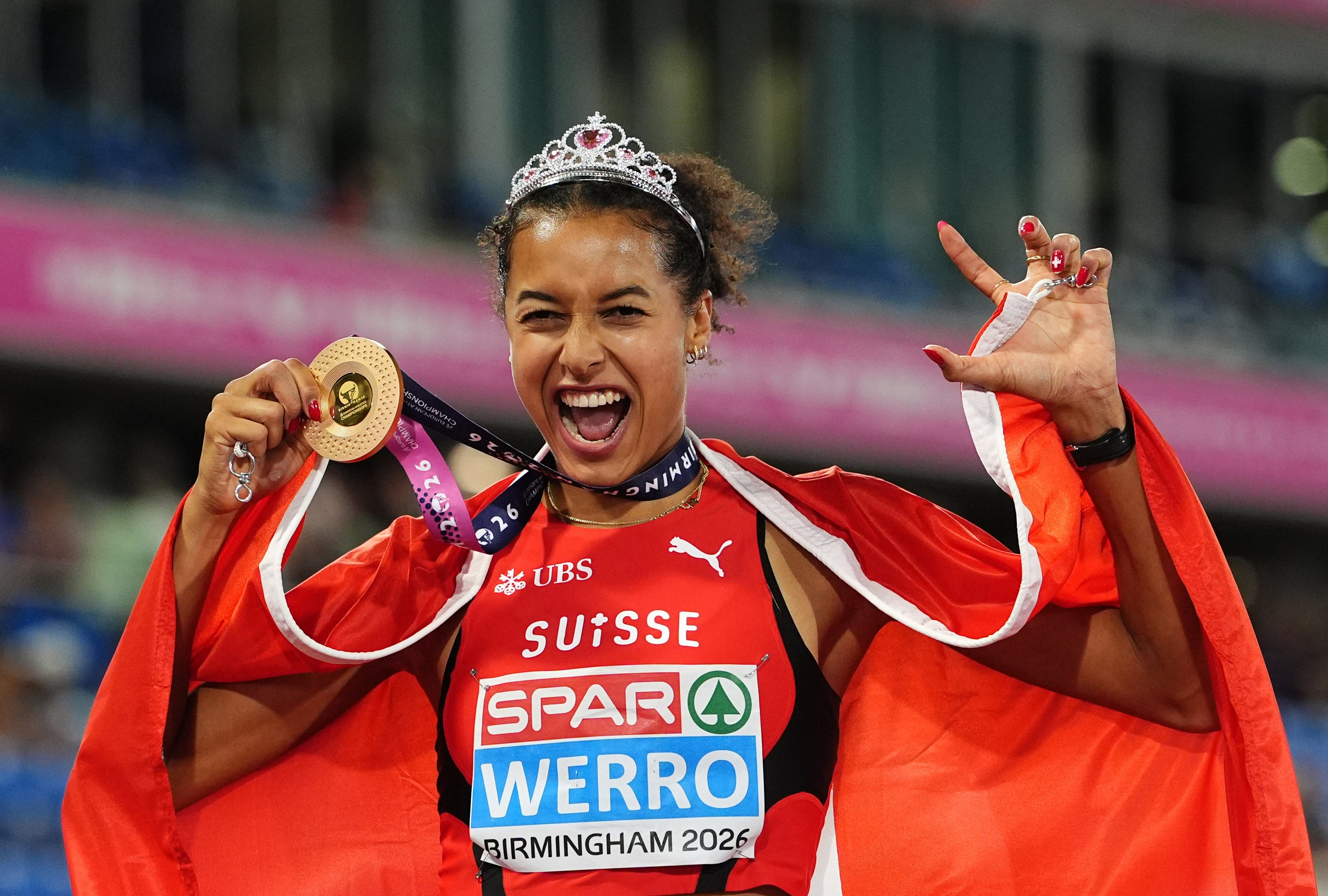 Audrey Werro celebrates her gold medal (Martin Rickett/PA)