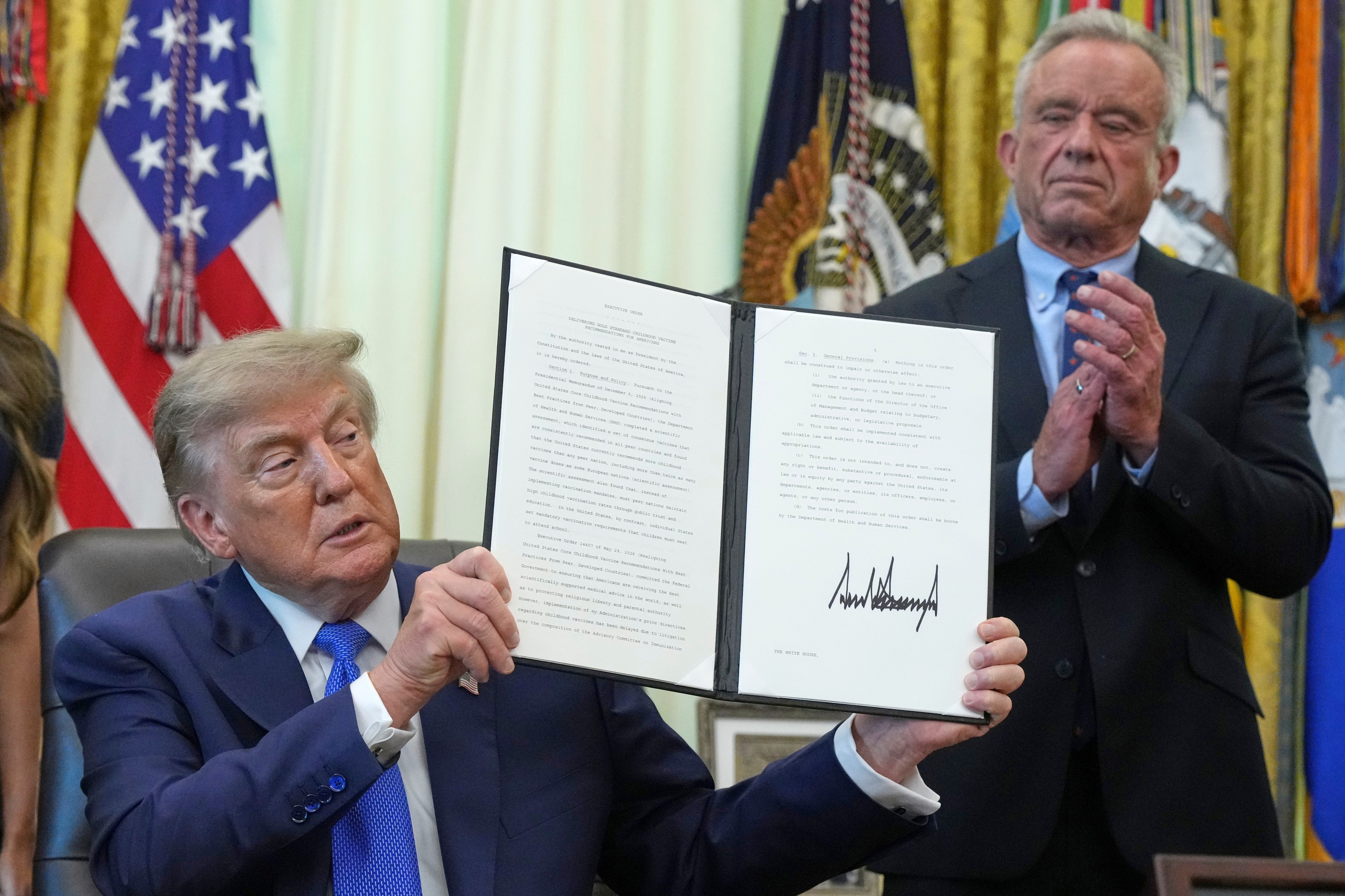 Trump spread misinformation about vaccines and autism at an Monday event where he unveiled an order changing the federal vaccine schedule (Copyright 2026 The Associated Press. All rights reserved.)