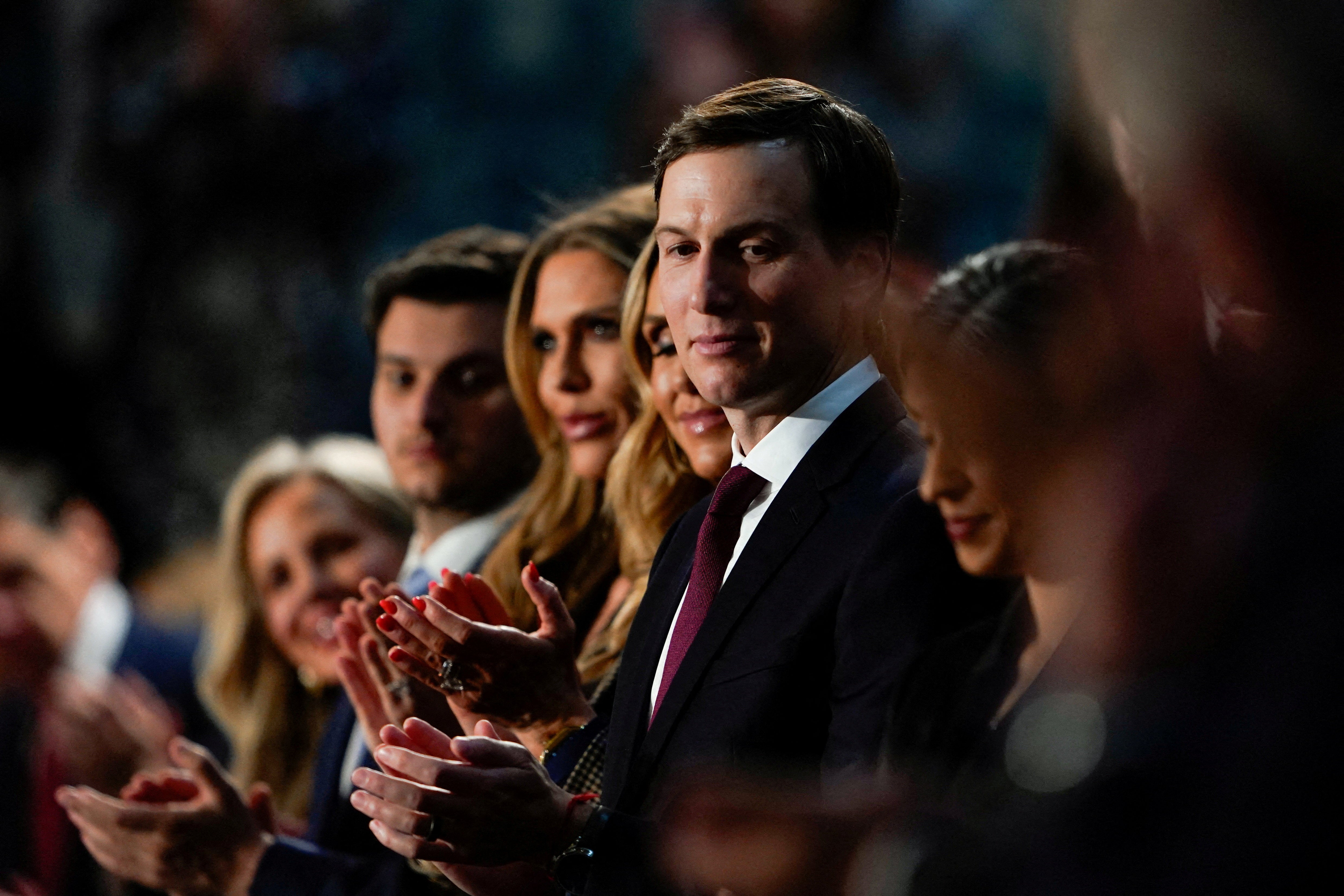 Jared Kushner, centre, will be part of Monday’s talks (Reuters)