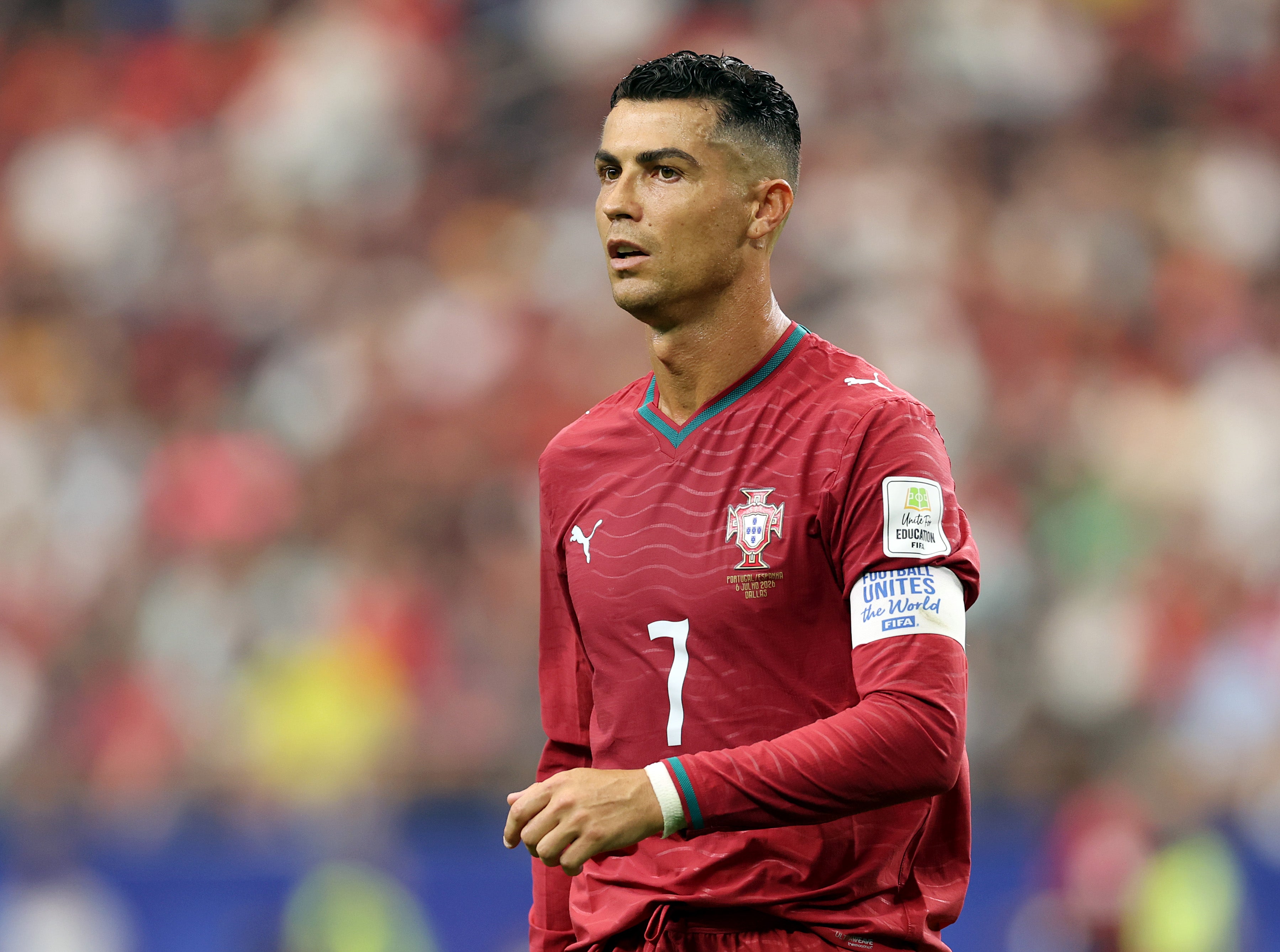 Cristiano Ronaldo at the FIFA World Cup against Spain in the last 16 round