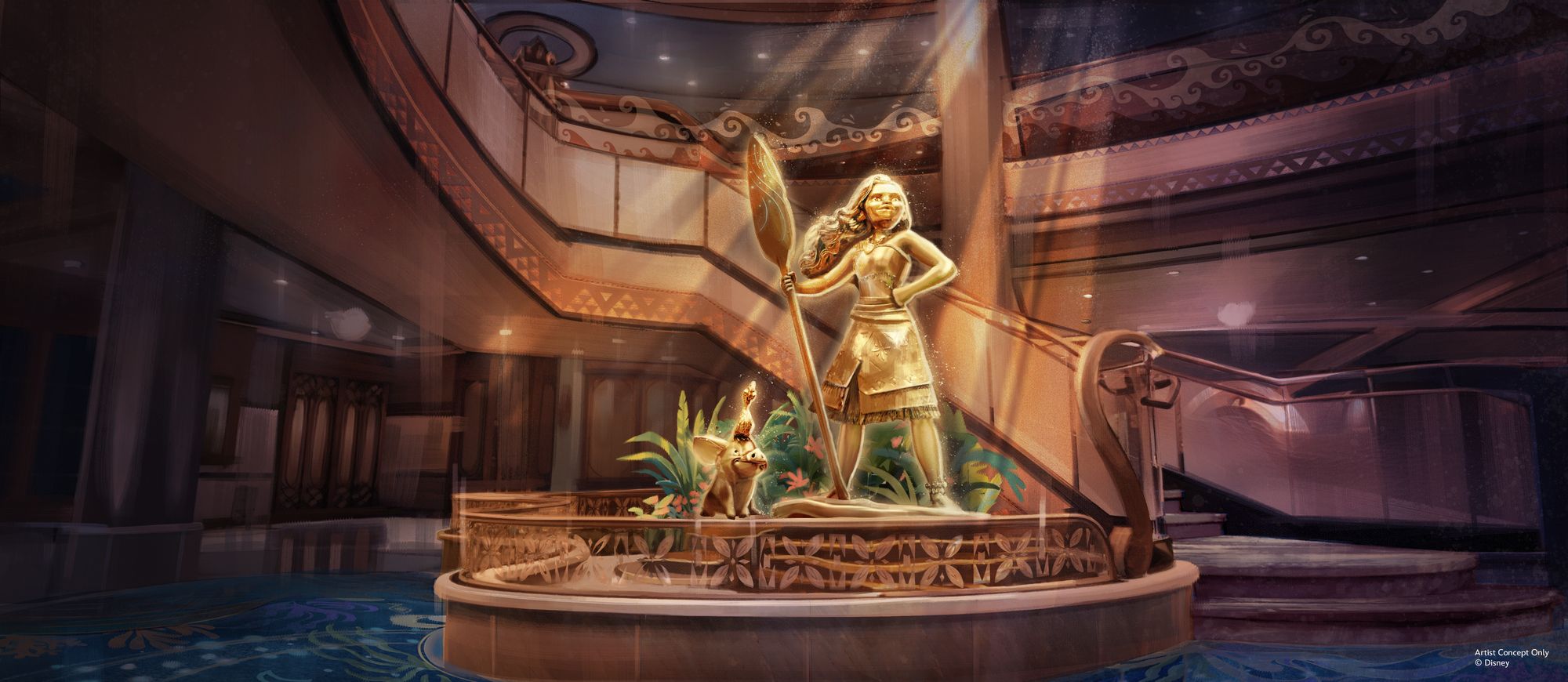 A statue of Moana will welcome guests to the Grand Hall aboard Disney Believe