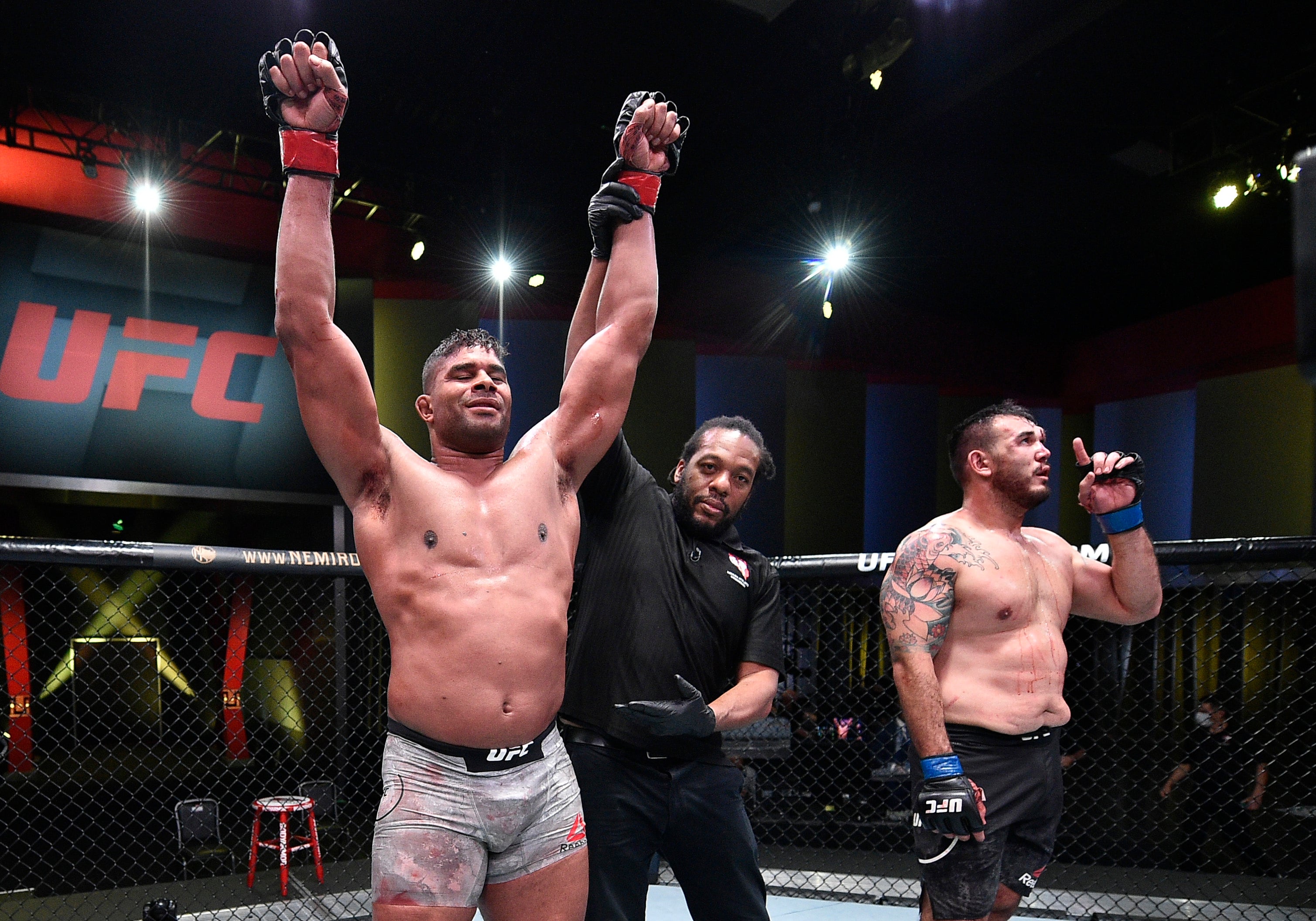 Overeem celebrates a UFC victory over Augusto Sakai in 2020 (Getty)