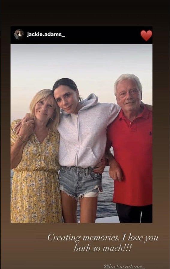 Victoria posts on social media that she is creating memories with her parents, Jackie and Tony, in Italy