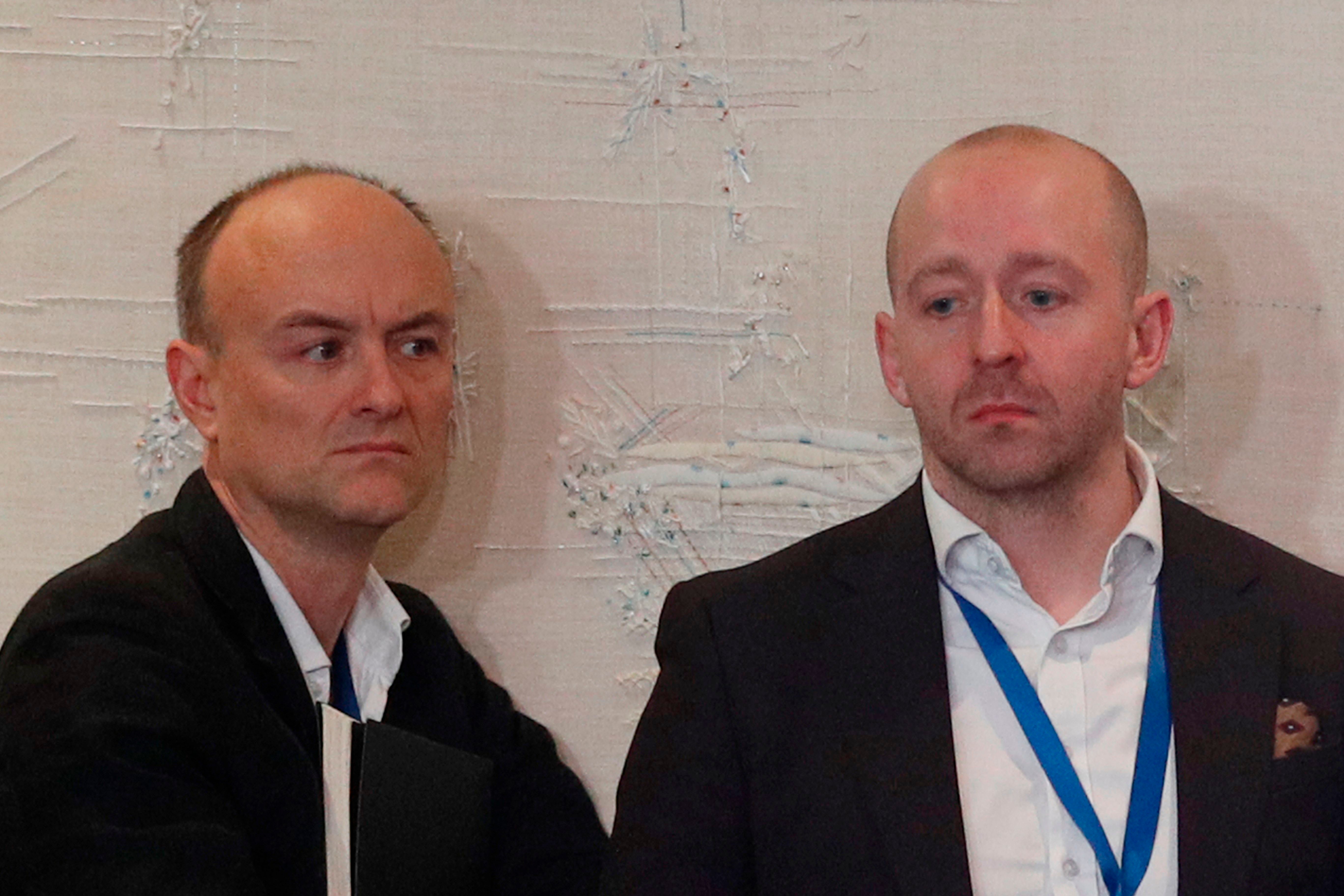 Dominic Cummings and Lee Cain at Boris Johnson's NATO press conference in 2019