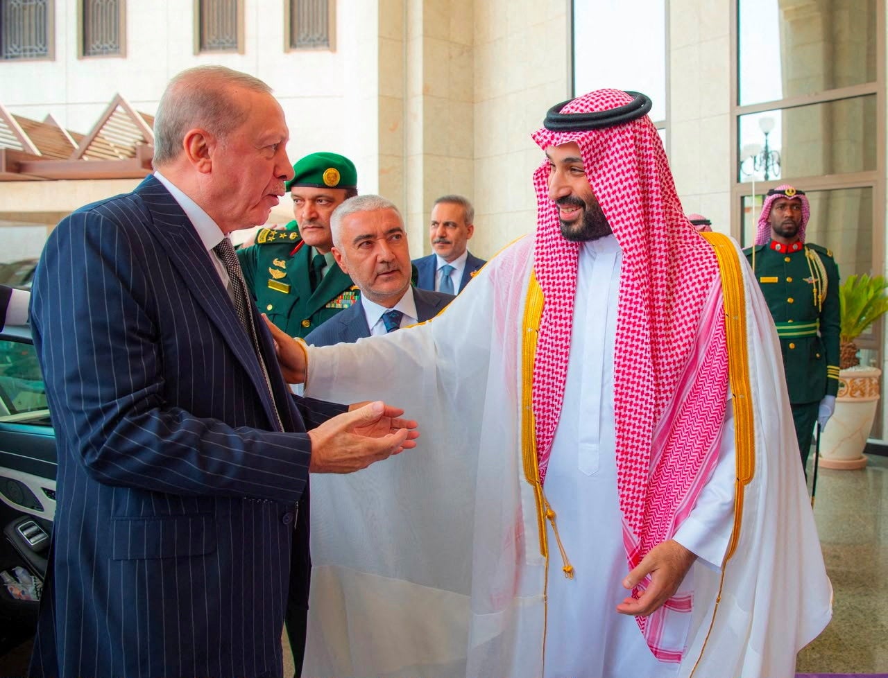 Turkish President Tayyip Erdogan is received by Saudi Crown Prince Mohammed bin Salman, ahead of the expected signing of a defence deal between Saudi Arabia, Pakistan and Turkey, in Mecca, Saudi Arabia, August 7, 2026.