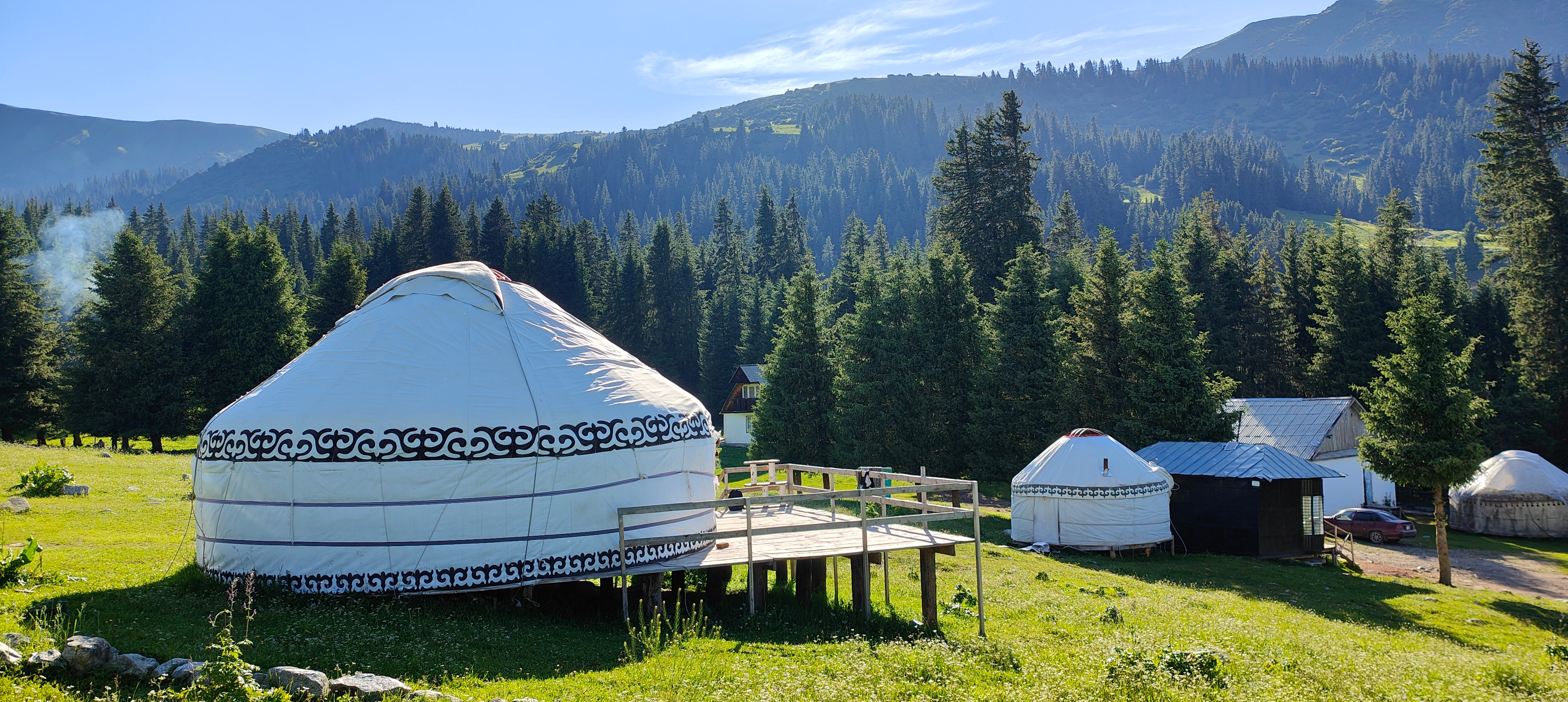 Yurts dot the mountainside