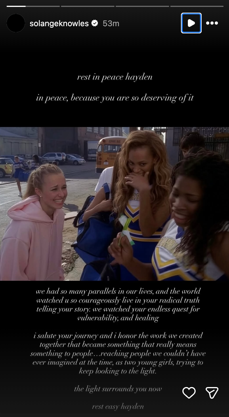 Solange Knowles paid tribute to Hayden Panettiere