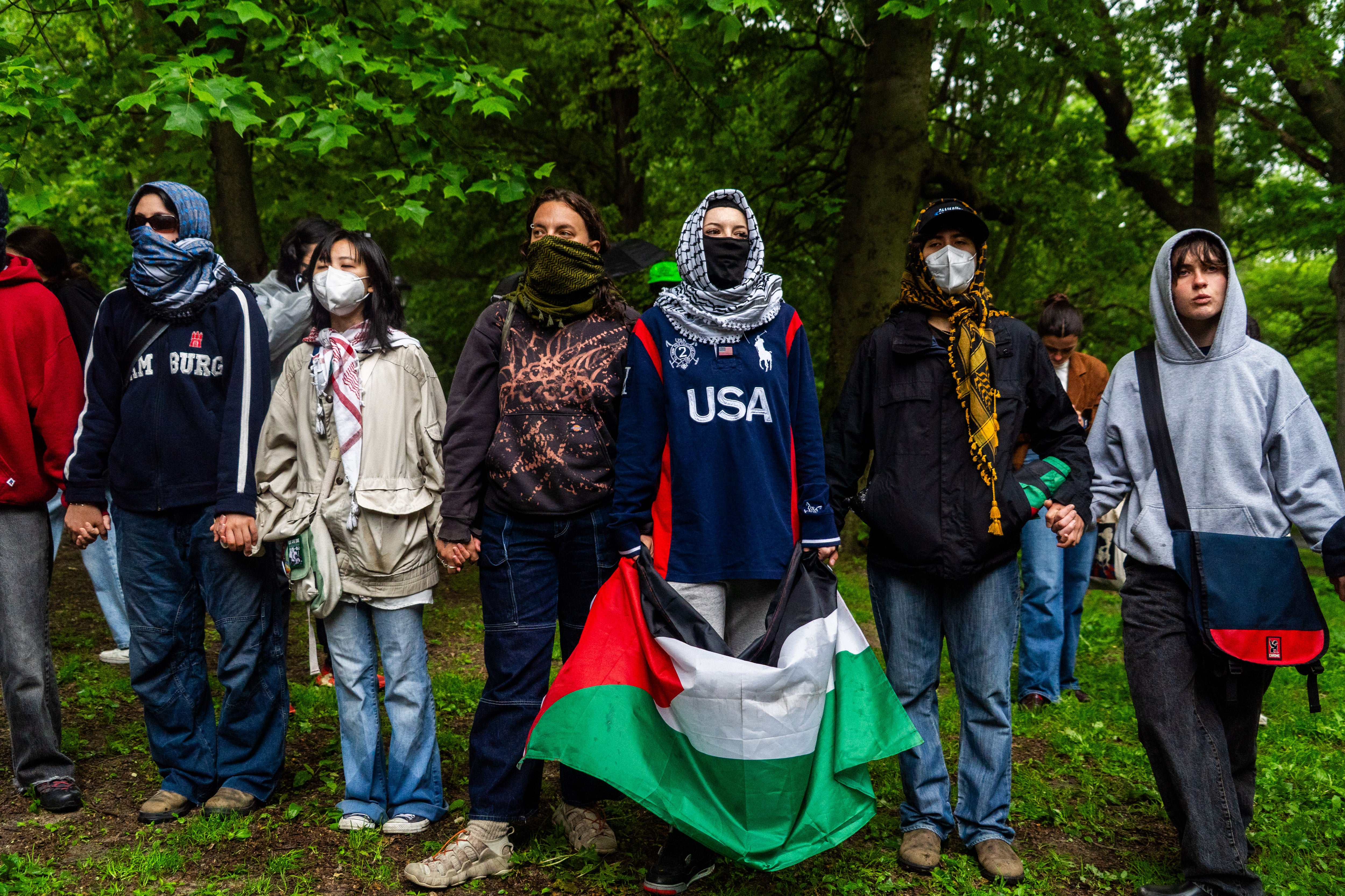 Supporters of former Columbia University student and pro-Palestinian protest leader Mahmoud Khalil join a demonstration outside Columbia University