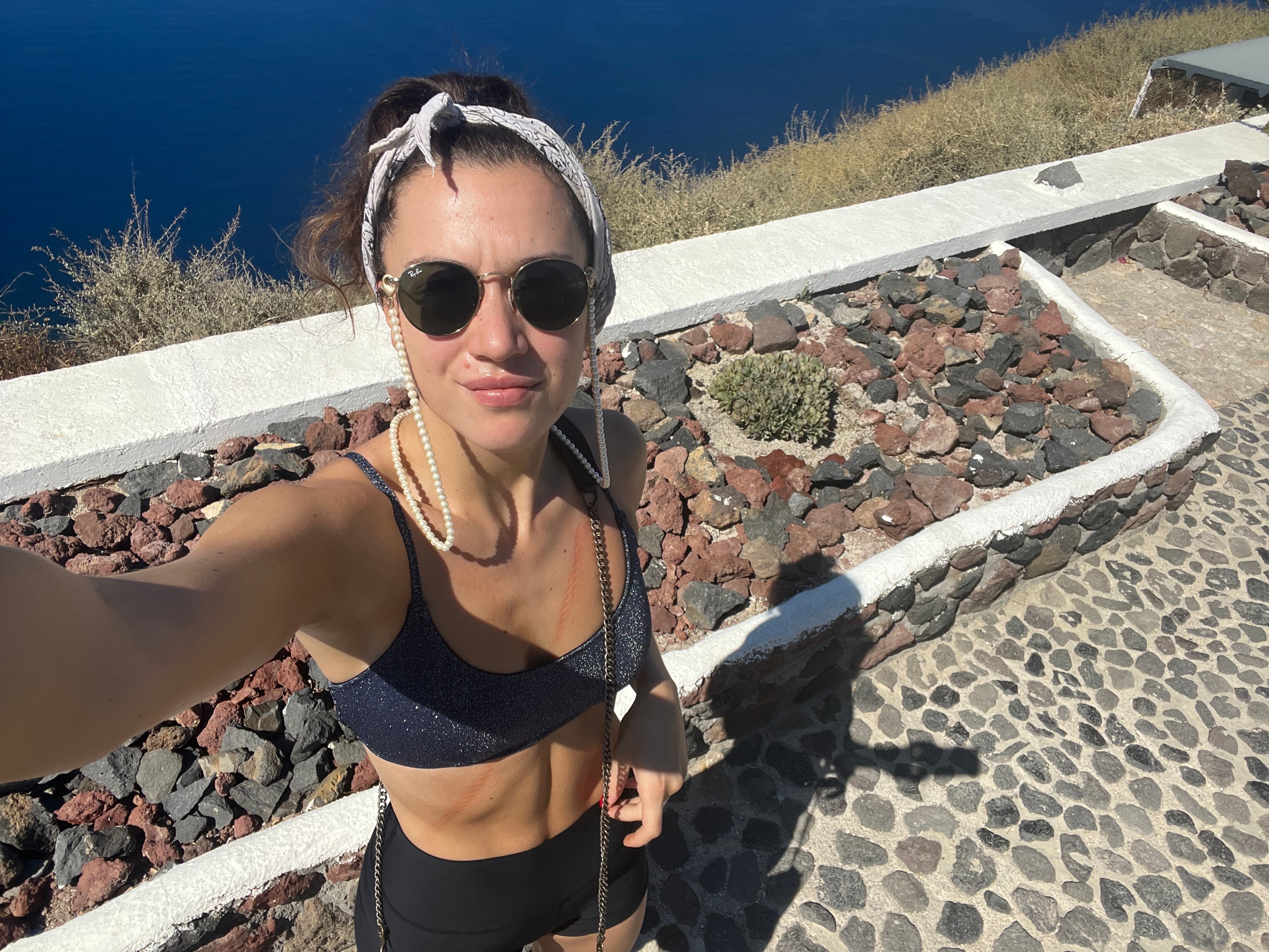 Olivia Petter on a solo trip to Santorini in 2022