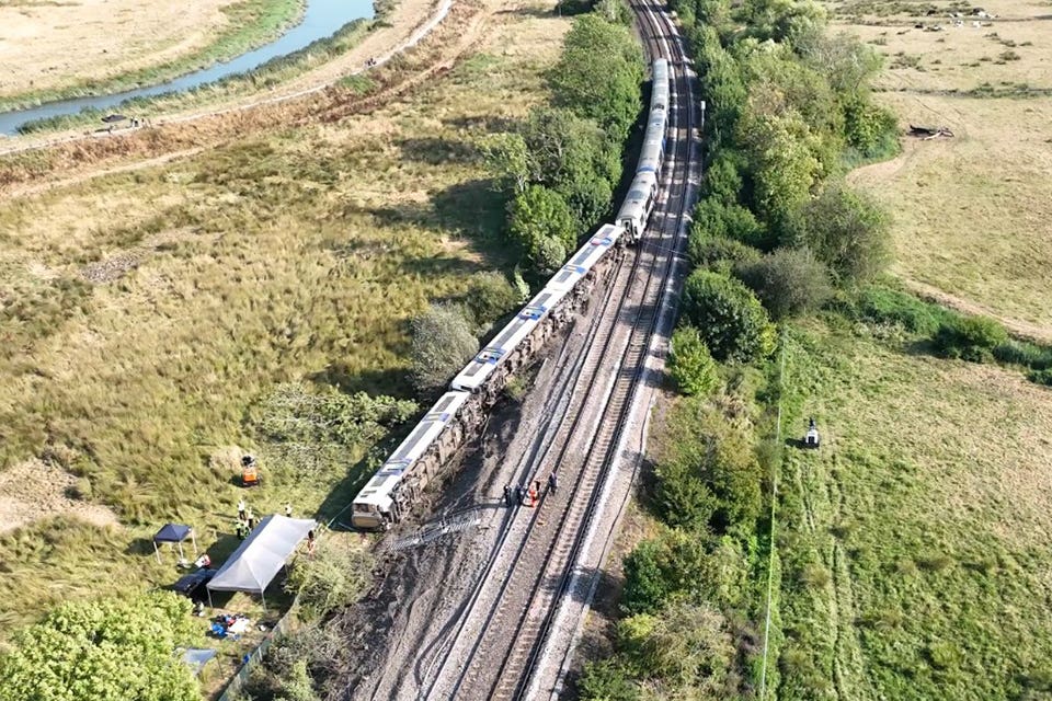Investigators have found a rail track defect where a train derailed in East Sussex last week, injuring 30 people (Network Rail/PA)