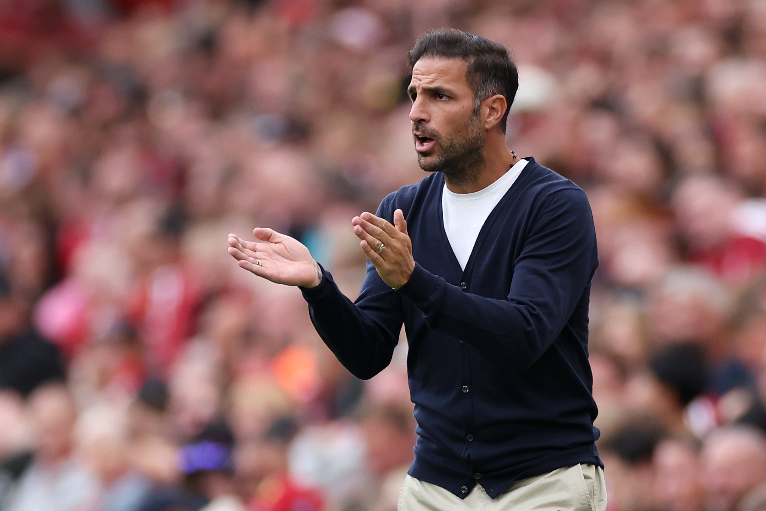 Como manager Cesc Fabregas during a pre-season friendly against Liverpool