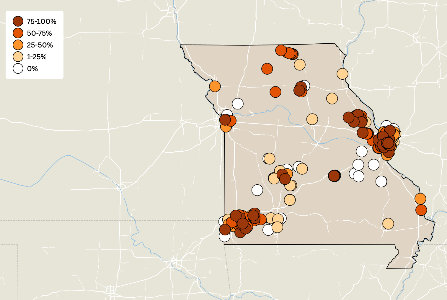 Environment America shared a map revealing the percentage of unsafe test days per water site. The key indicates how often the tests resulted in determinations that contamination levels were unsafe