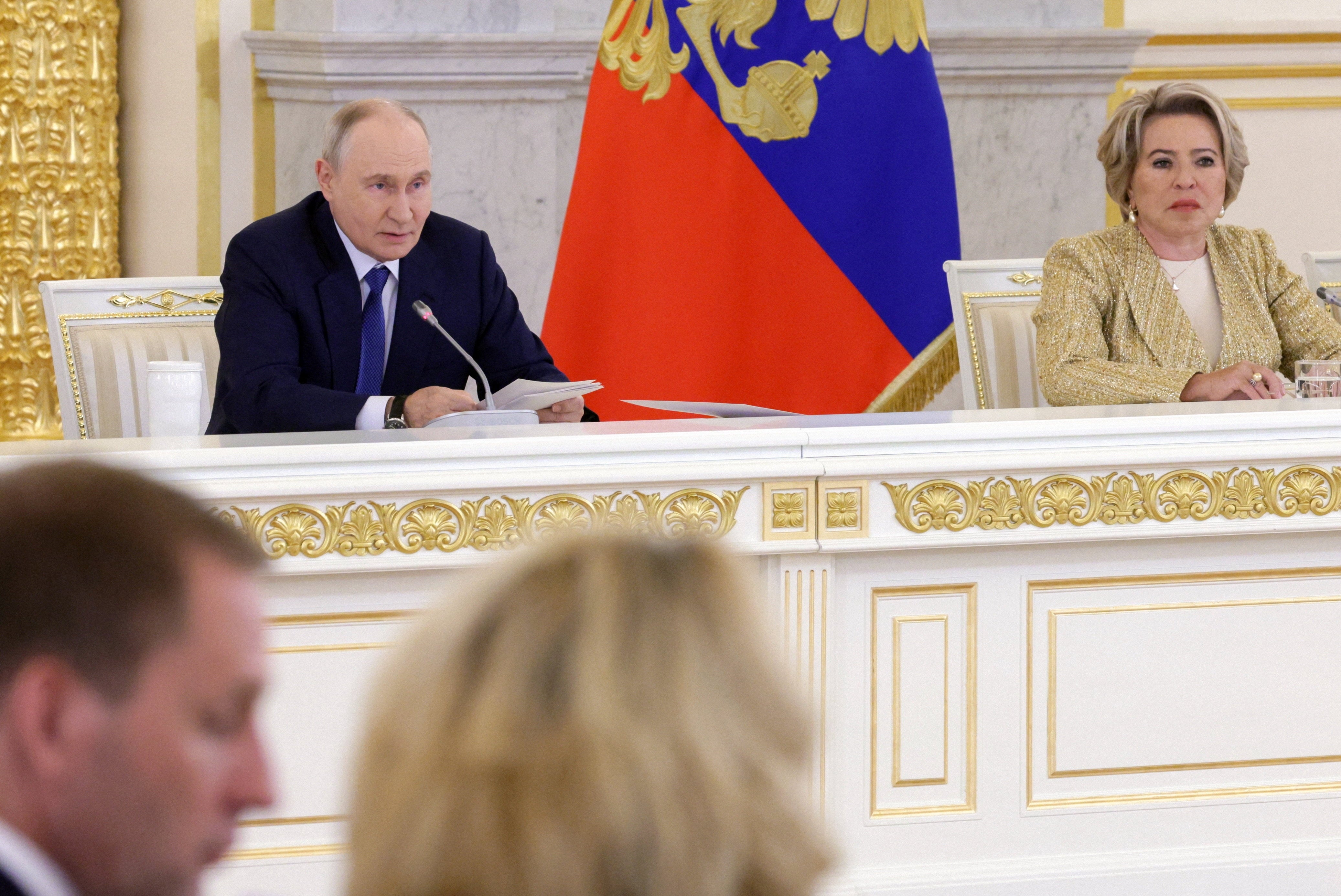 Russian President Vladimir Putin and Federation Council Speaker Valentina Matviyenko attend a meeting of the Council for Strategic Development and National Projects at the Kremlin in Moscow, Russia, August 19, 2026. (Reuters)