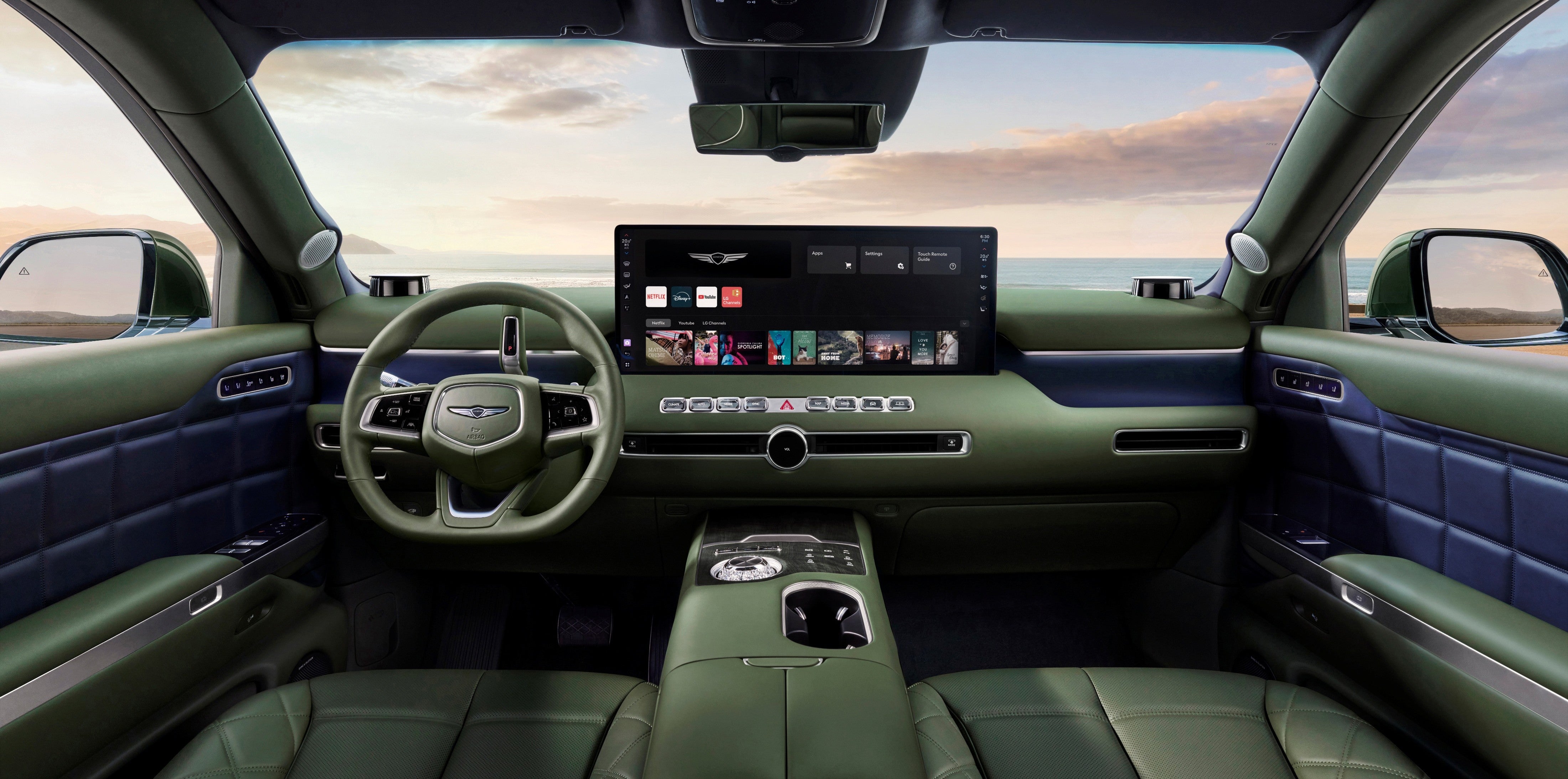 The GV90's screen rises further from the dash when parked so you can enjoy a movie in full widescreen glory