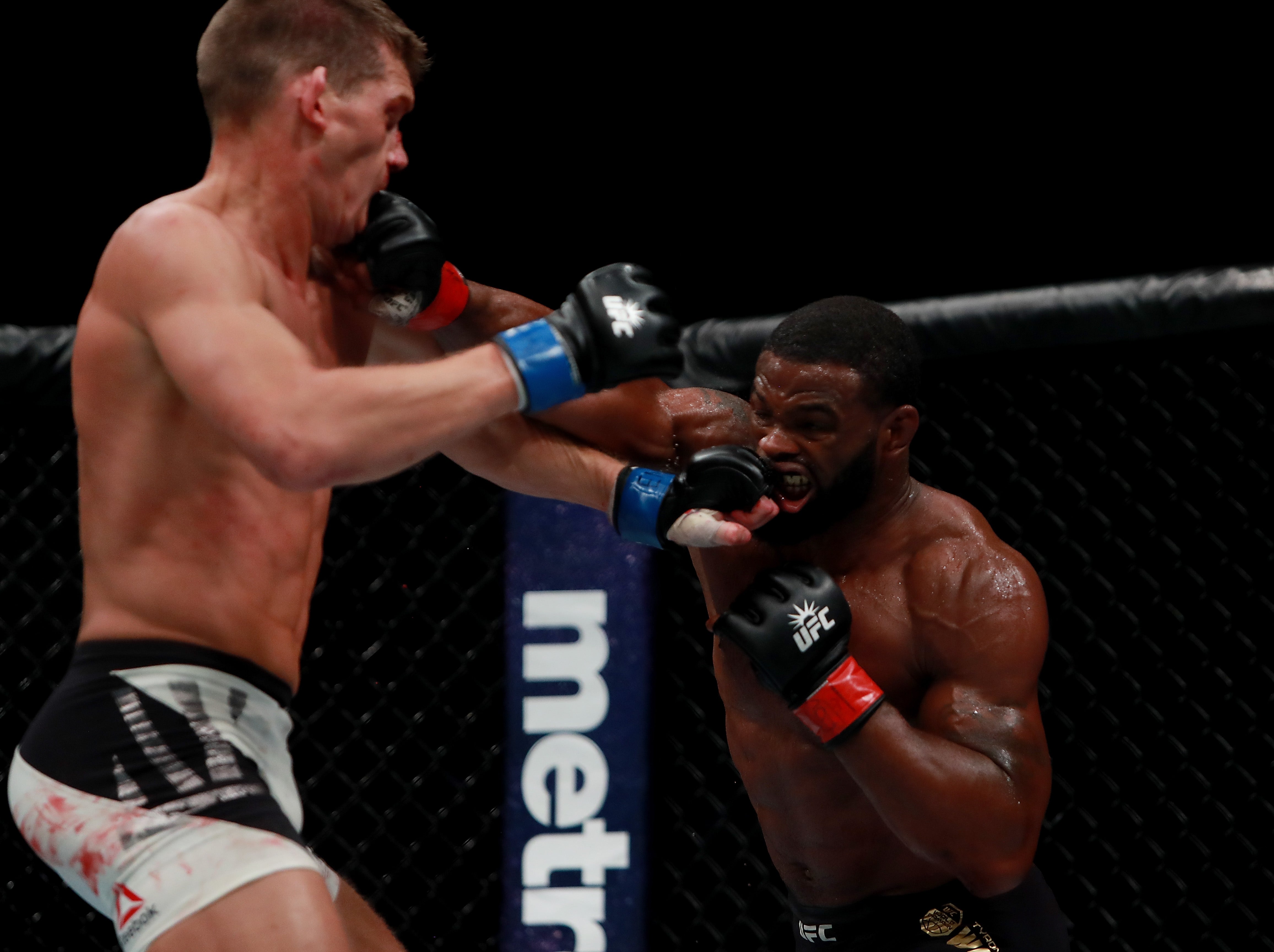 Tyron Woodley (right) during his reign as UFC welterweight champion