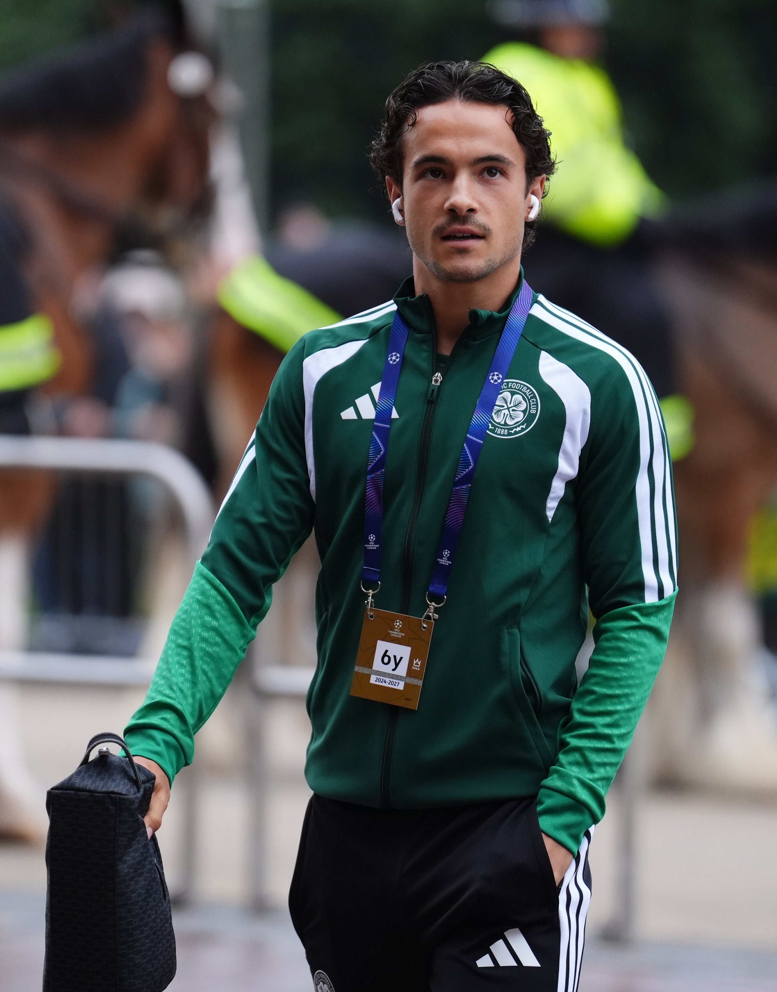 Celtic's Mika Baur arrives to the stadium