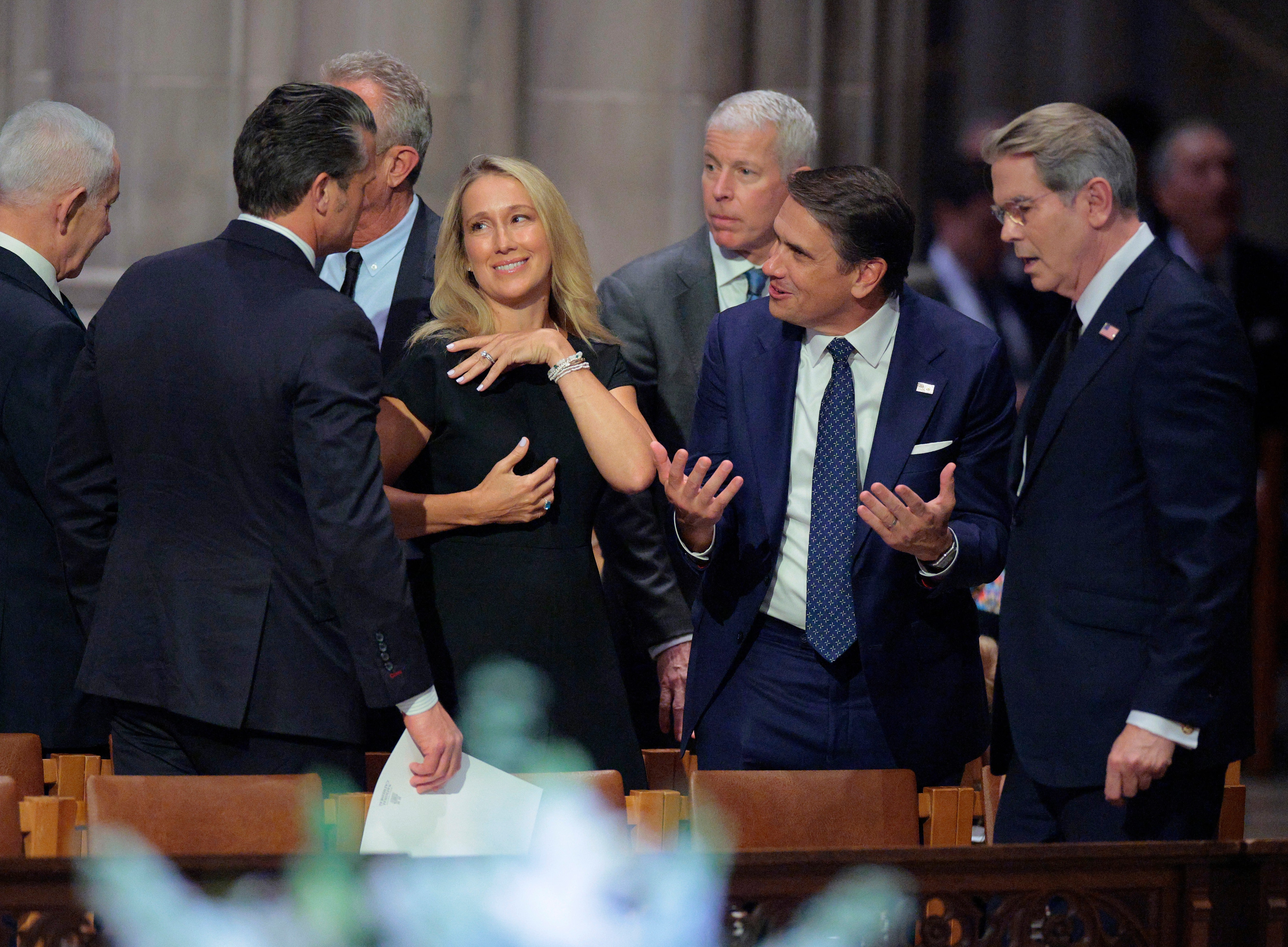 Jennifer Hegseth has helped ready her husband for appearances, conducted interviews with prospective staffers and attended high-level meetings, according to the Times . Pictured: she and her husband attend the funeral of Lindsey Graham in July