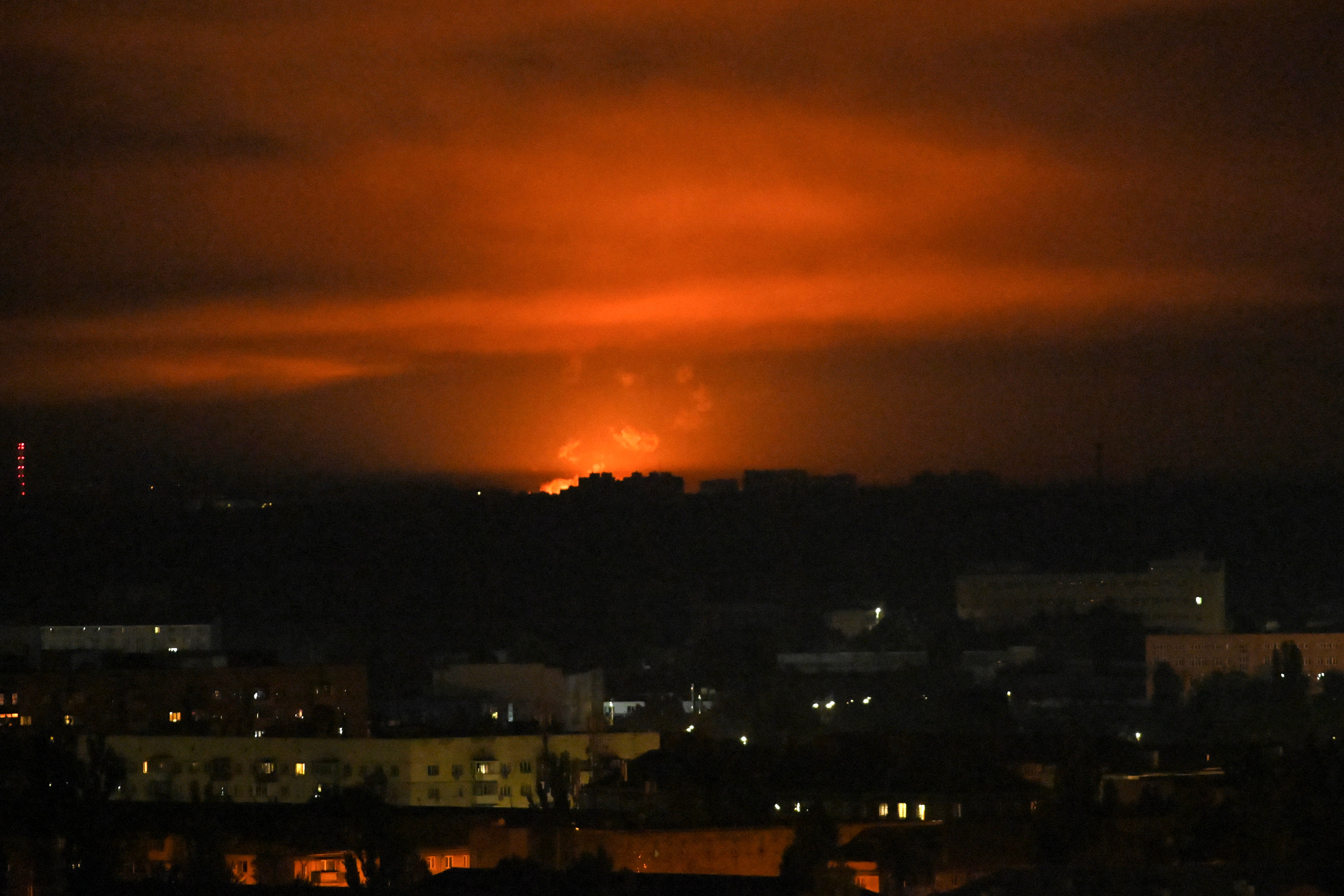 Explosion seen in distance in Kyiv after Russia launches ballistic missiles on Ukrainian capital