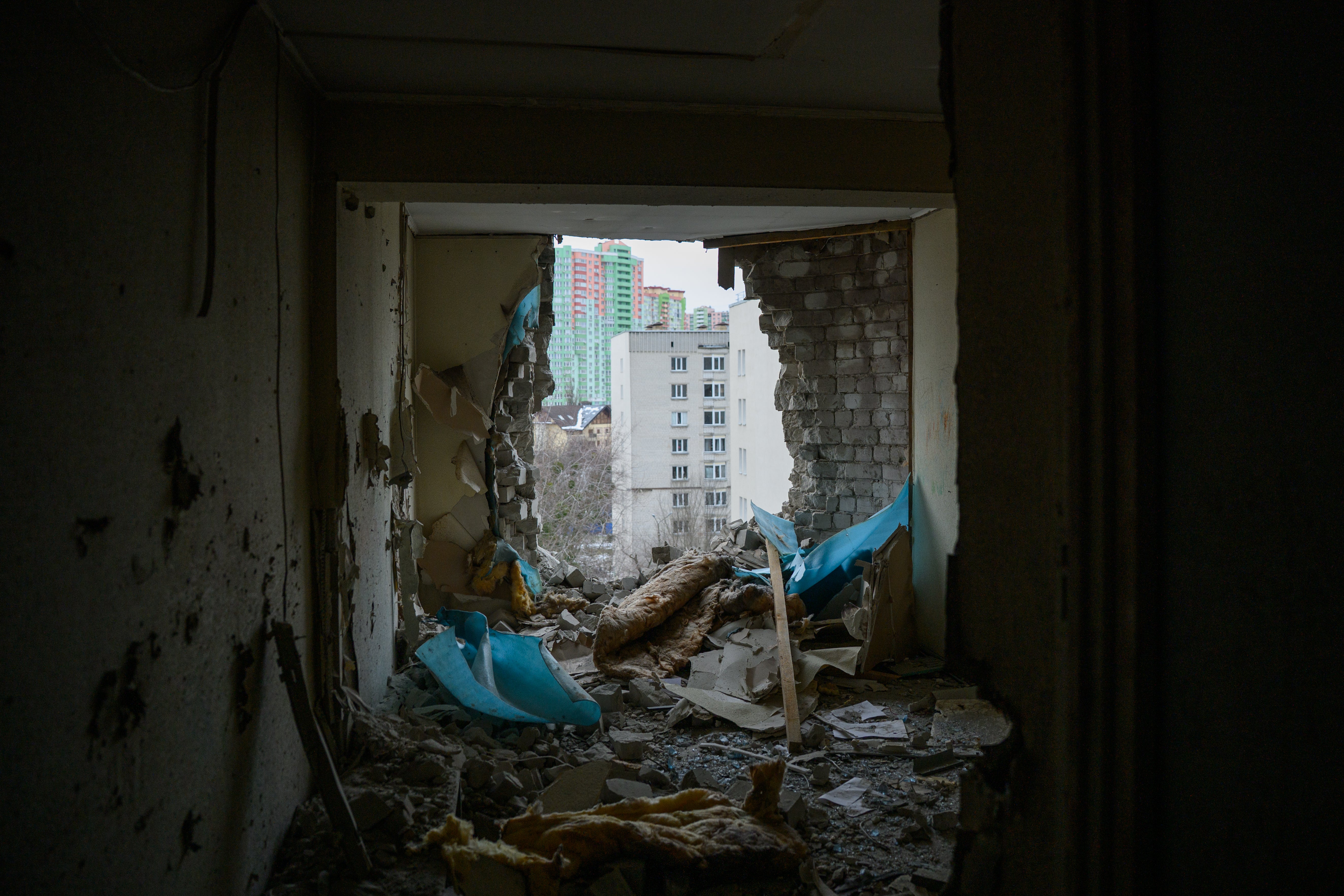 The dormitory of the National Aviation University was hit by a Shahed drone during Russian air strikes on December 27, 2025 in Kyiv, Ukraine.
