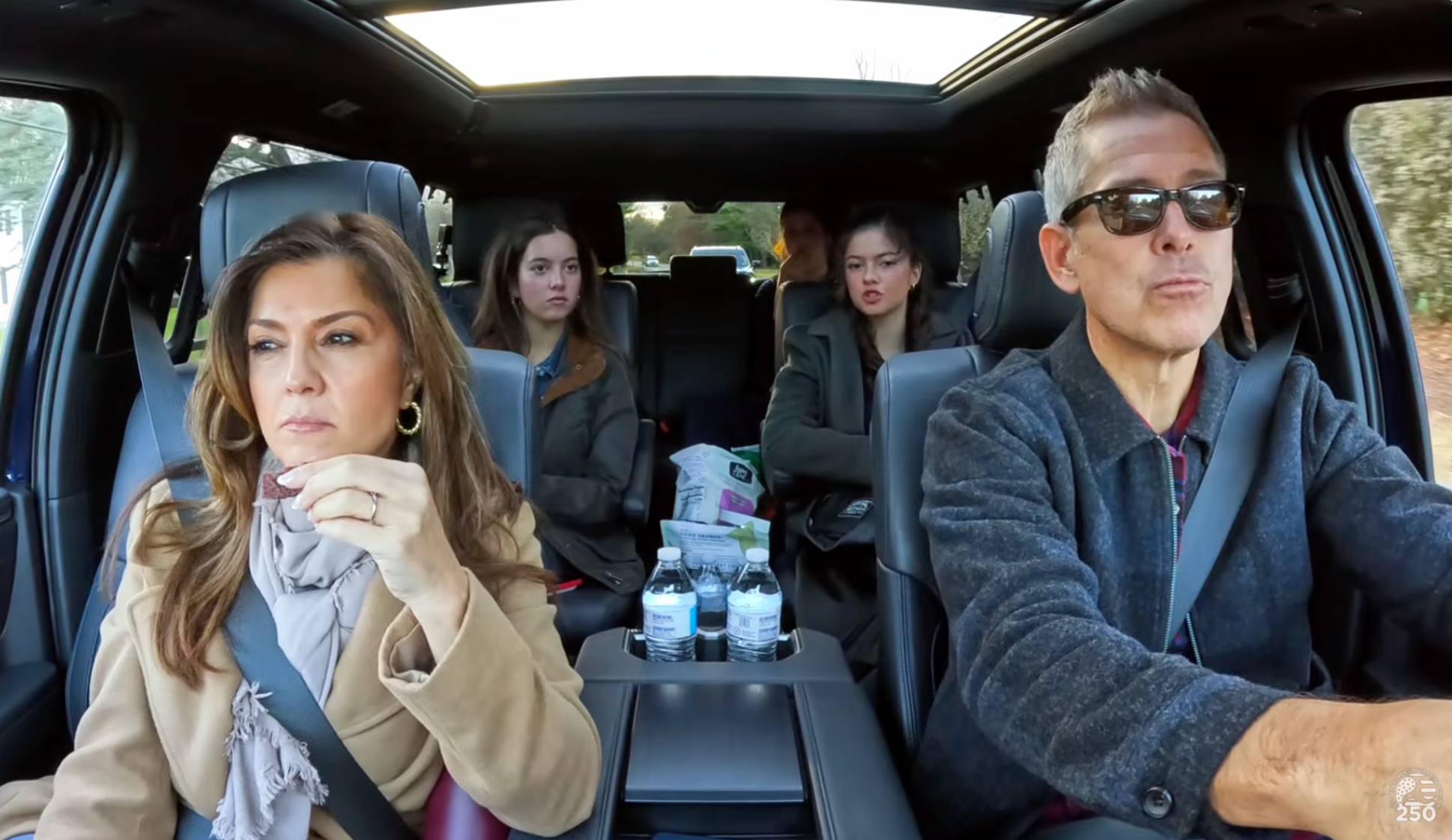 In the second episode of the YouTube series, Transportation Secretary Sean Duffy (right) drives his older children to see colleges in Boston – though he expresses concern about his daughter attending Harvard