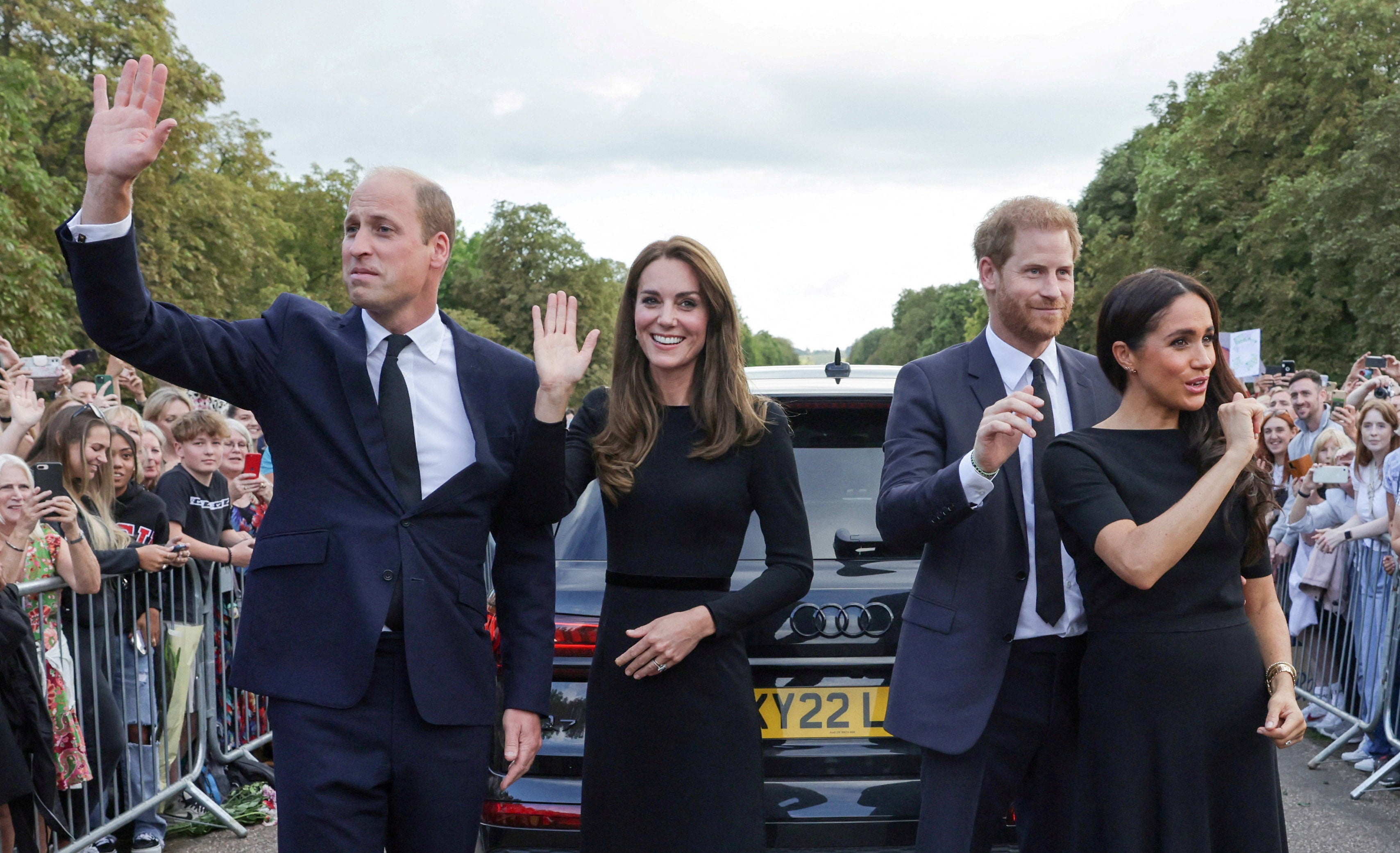 William, Catherine, Harry and Meghan put on an appearance of unity in 2022 after Queen Elizabeth died but the brothers had fallen out four years earlier (Reuters)