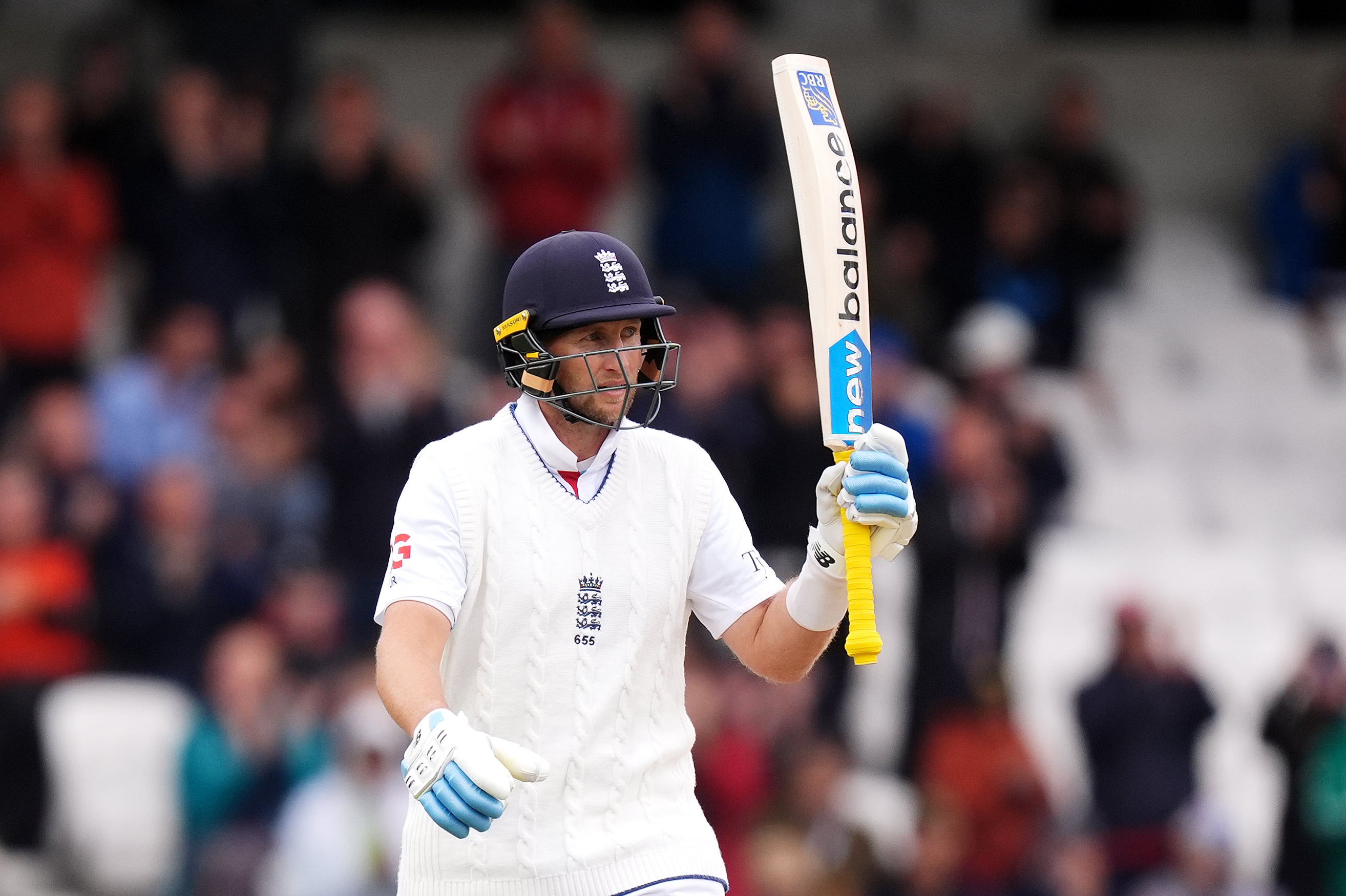 Joe Root celebrates his half-century (Mike Egerton/PA)