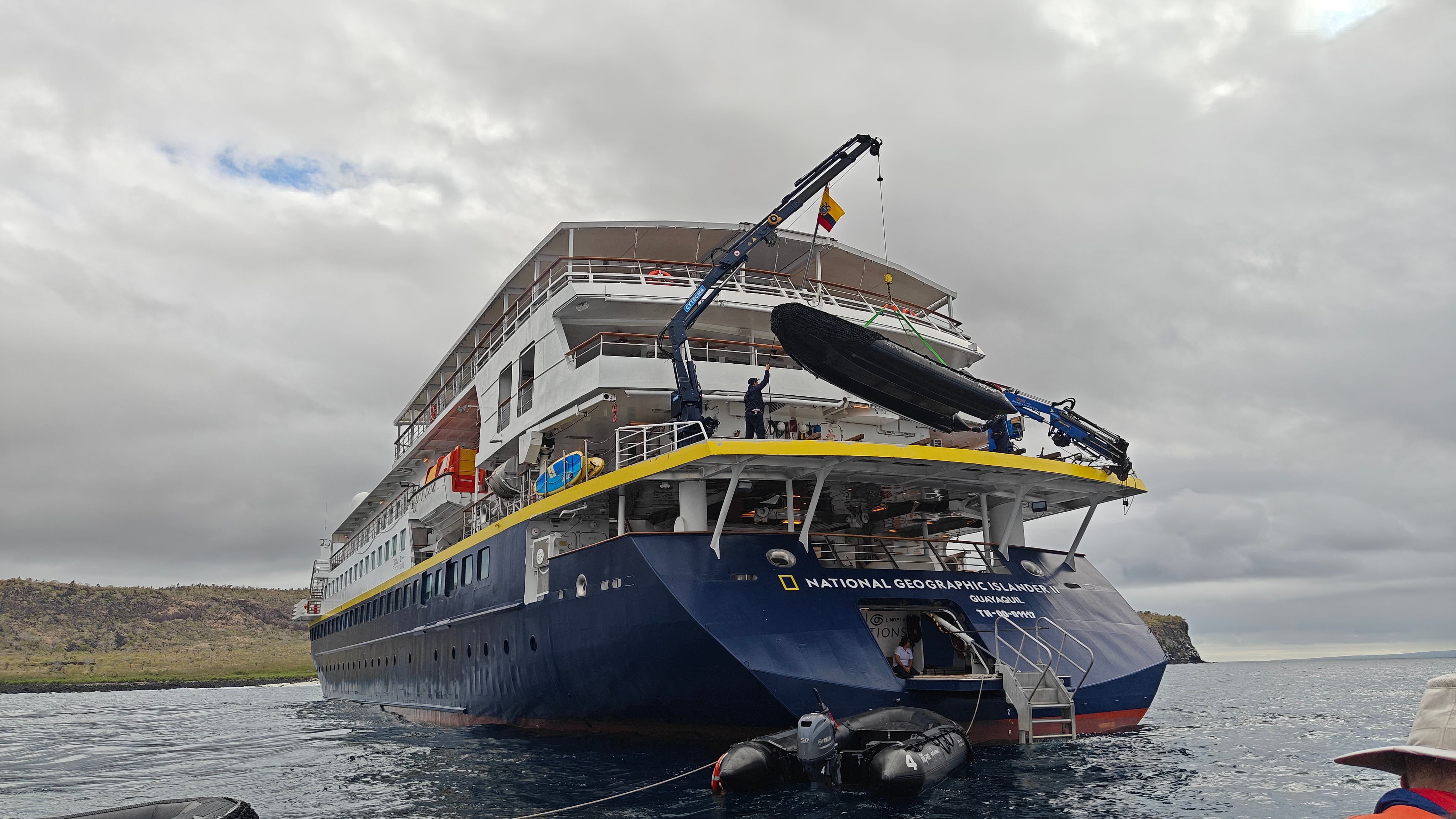 National Geographic Islander II rests in the calm Galapagos waters