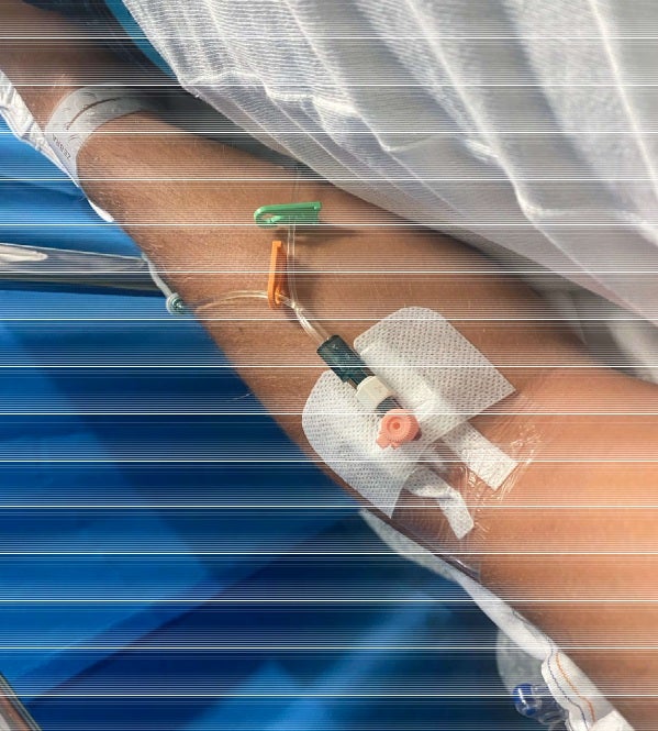 Gibson even sent a picture of a blood catheter in his wrist (Avon and Somerset Police)