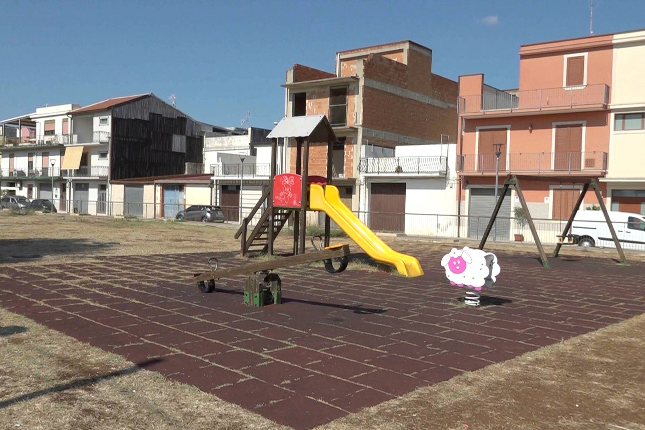 An empty playground in the Sicilian town of Floridia where five years ago a temperature of 48.8 degrees Celsius, the highest temperature officially registered in continental Europe, was recorded, Italy, August 19, 2026