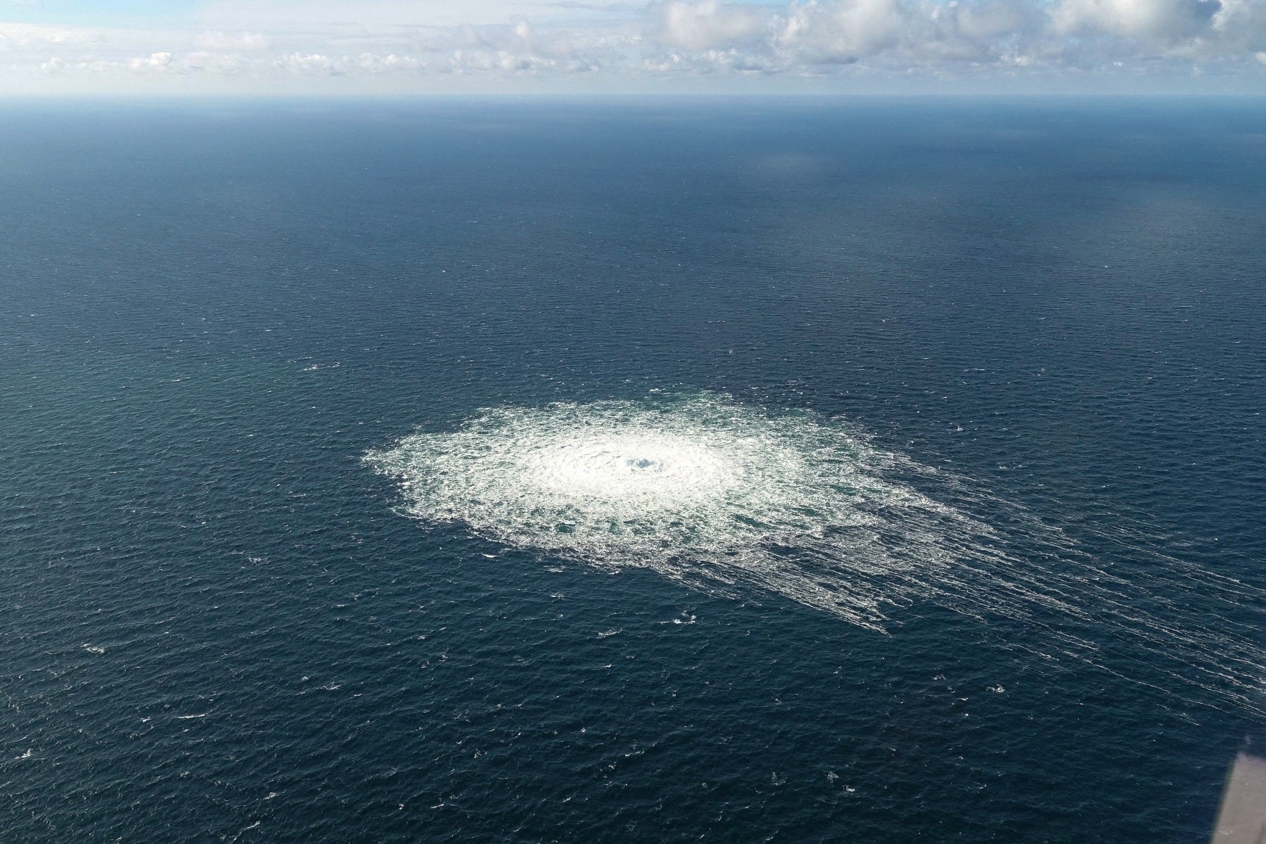 Gas leak at Nord Stream 2 as seen from the Danish F-16 interceptor on Bornholm, Denmark September 27, 2022. Danish Defence Command/Forsvaret Ritzau Scanpix/via REUTERS
