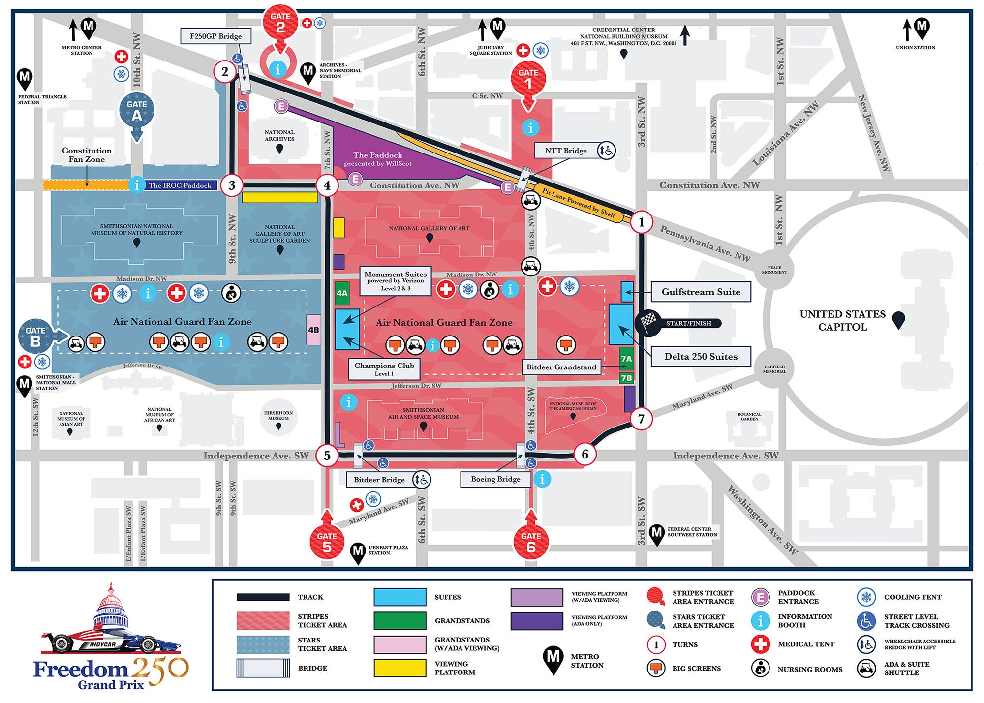The route, seen in black, will take drivers past the Capitol, Washington Monument and National Archives
